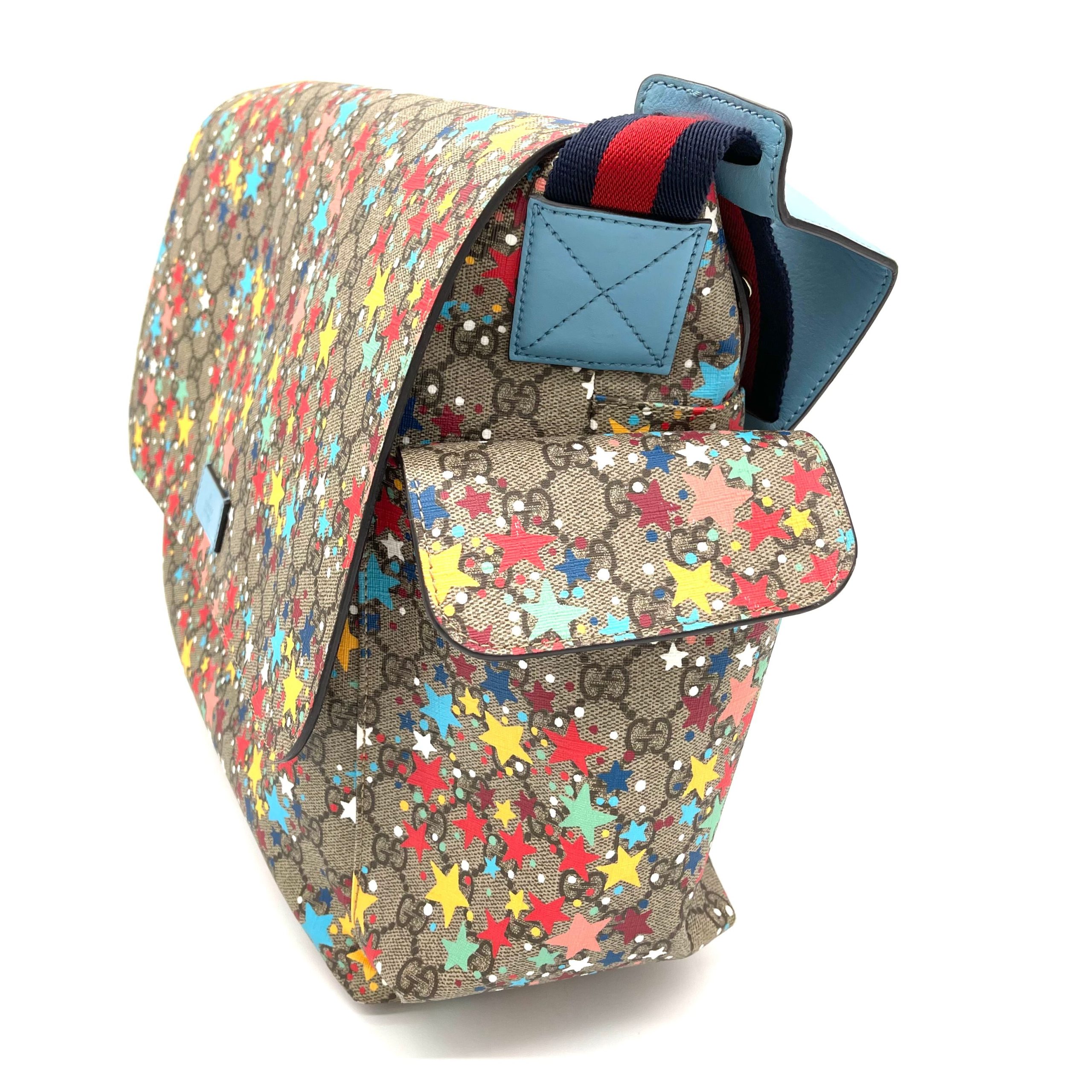 GUCCI GG Supreme Monogram Star Print Diaper Bag Blue Multicolor