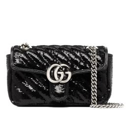[Brand New]GUCCI Sequin Matelasse Mini GG Marmont Shoulder Bag Black