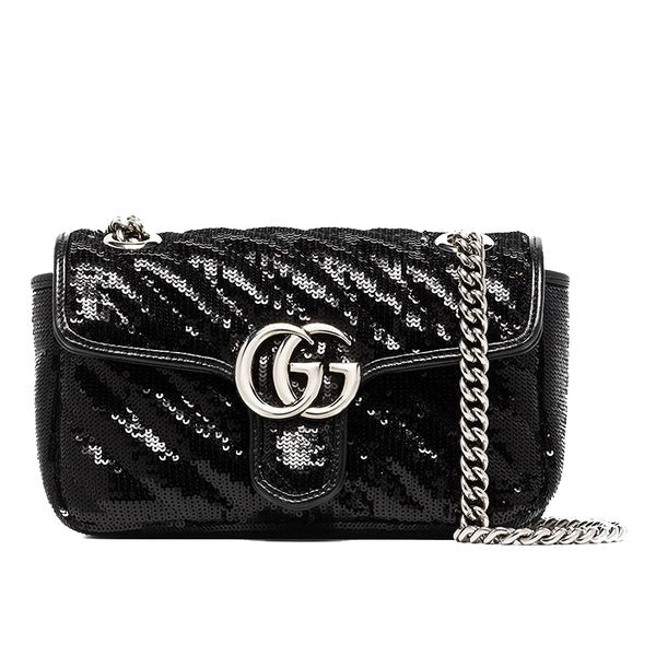 [Brand New]GUCCI Sequin Matelasse Mini GG Marmont Shoulder Bag Black