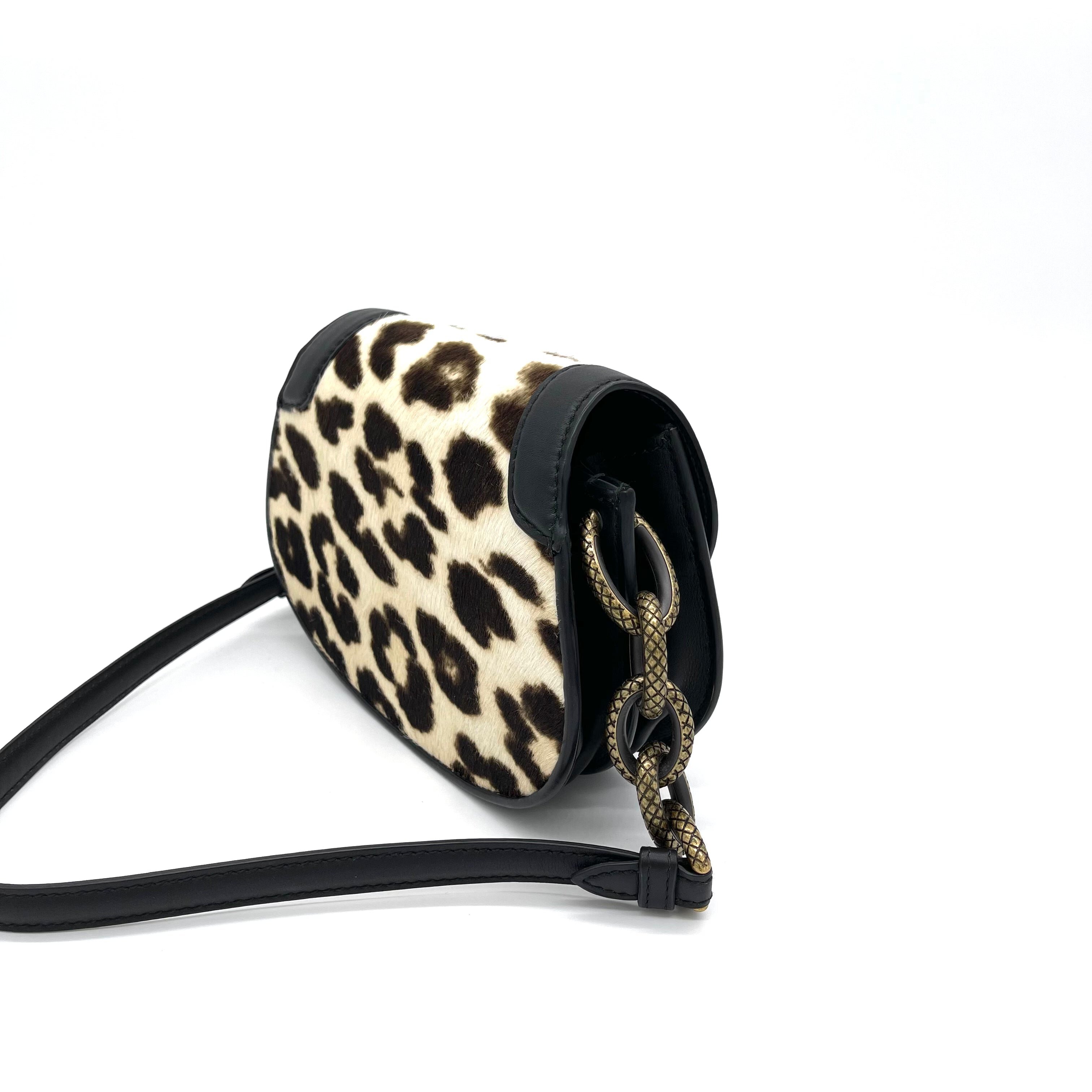 [SALE]BOTTEGA VENETA Calfskin Pony Hair Leopard Print Umbria Bag Black