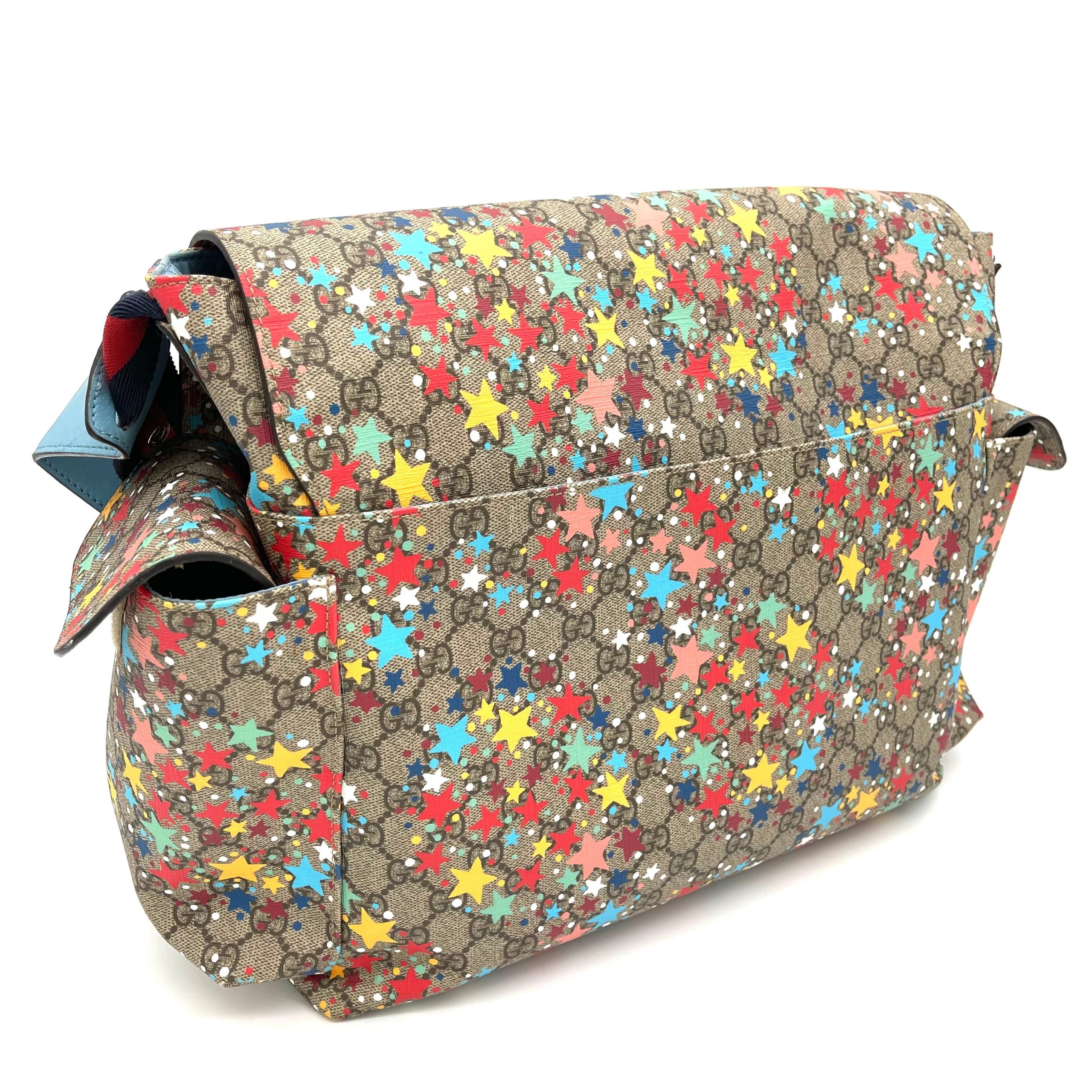 GUCCI GG Supreme Monogram Star Print Diaper Bag Blue Multicolor