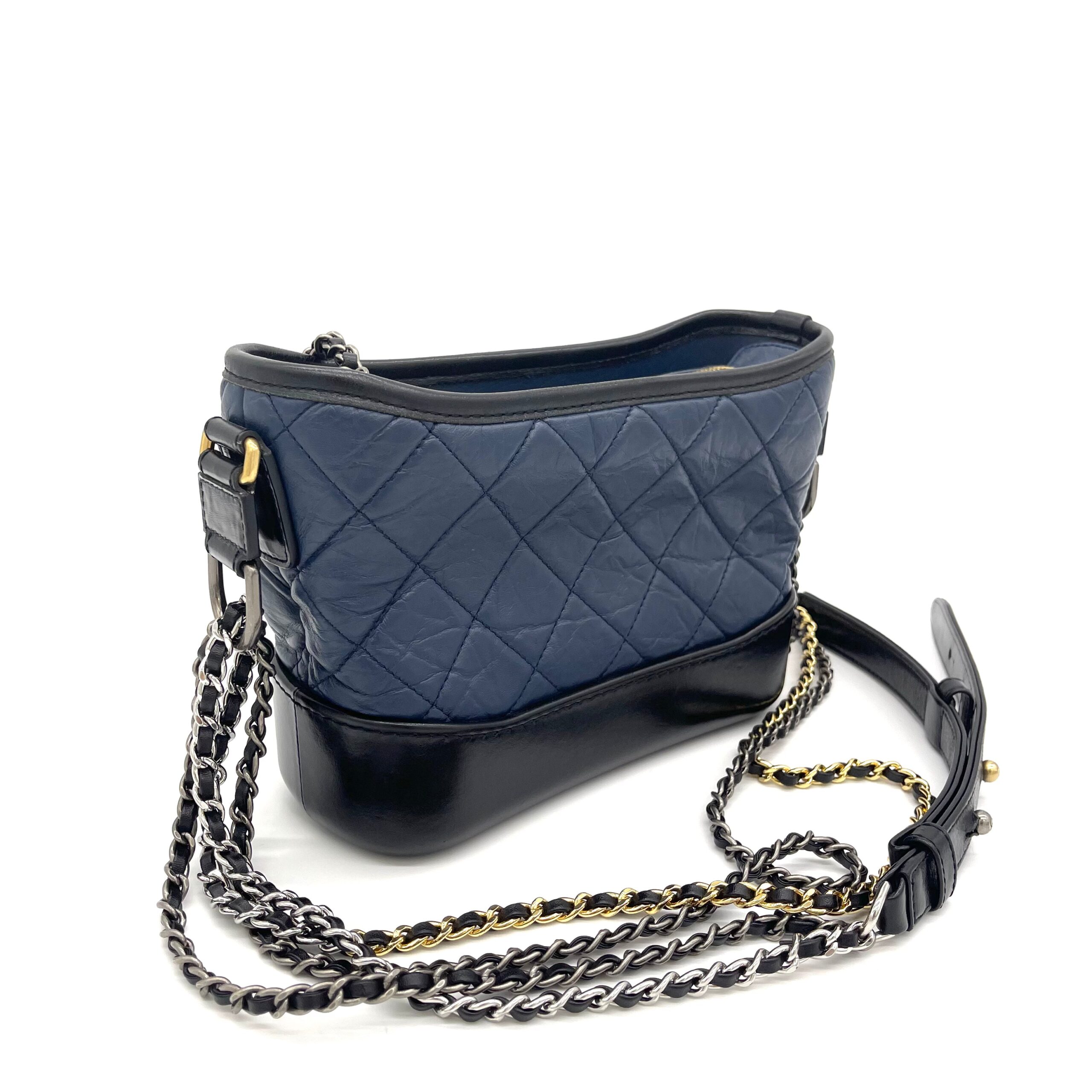 CHANEL Aged Calfskin Quilted Small Gabrielle Hobo Navy Black 2018