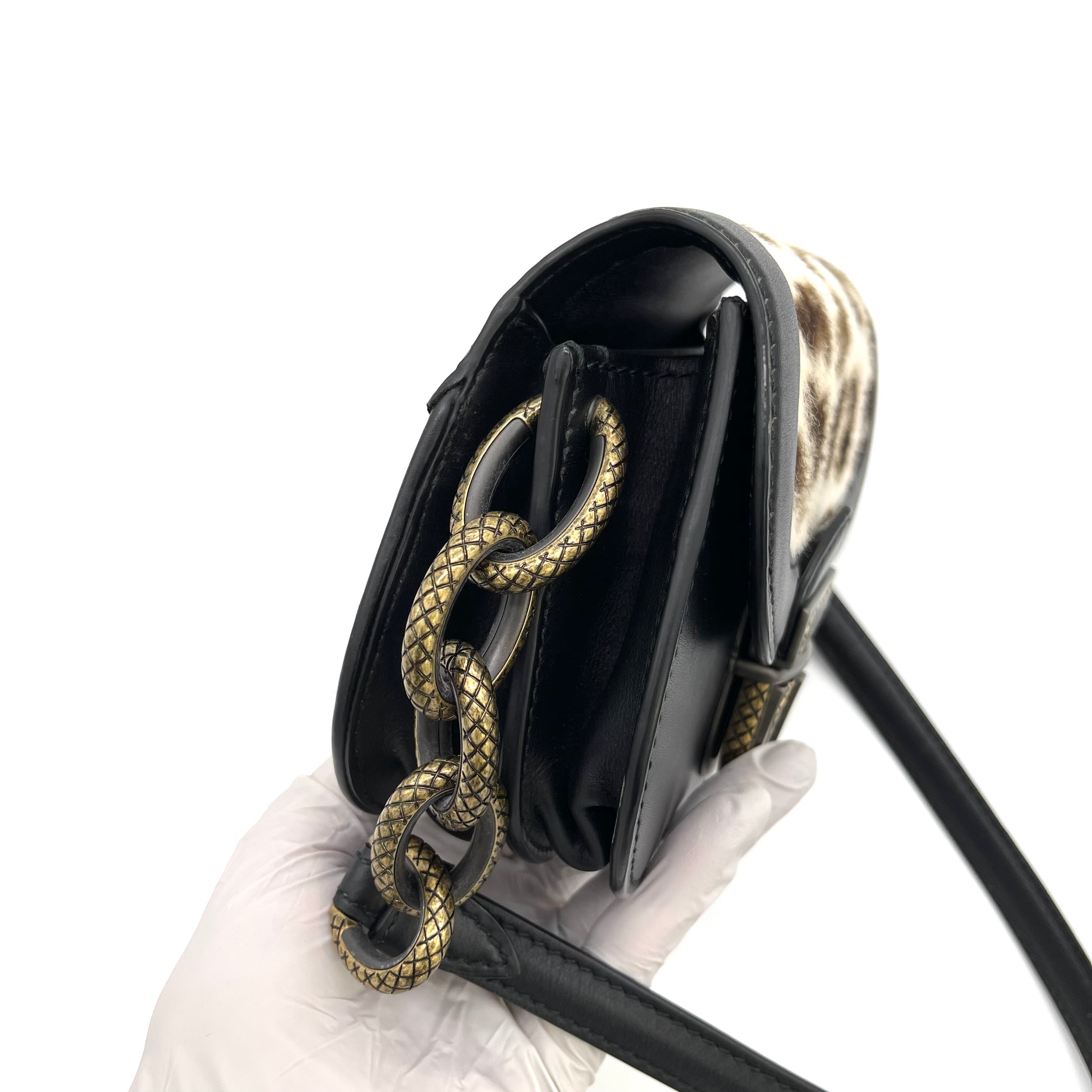 [SALE]BOTTEGA VENETA Calfskin Pony Hair Leopard Print Umbria Bag Black