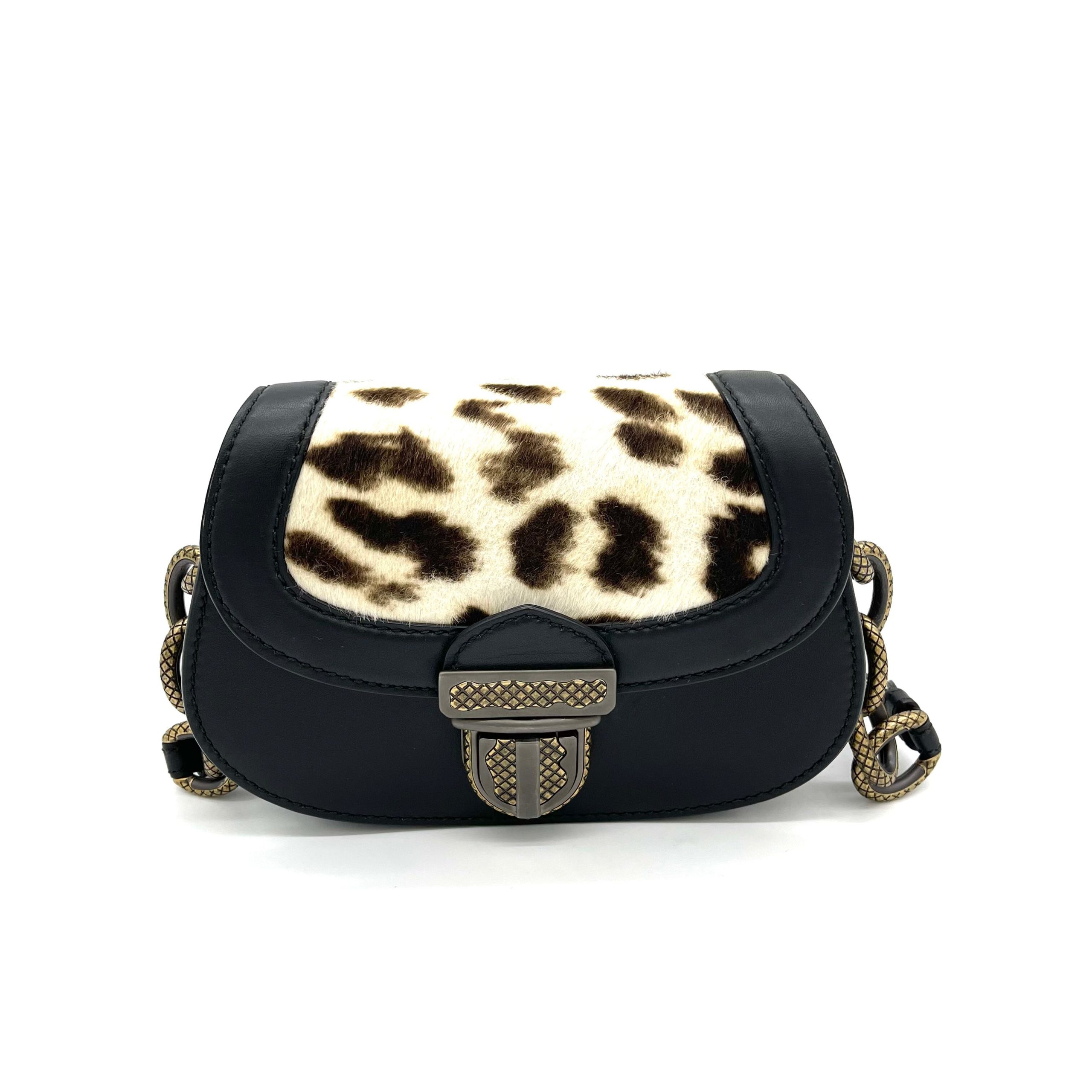 [SALE]BOTTEGA VENETA Calfskin Pony Hair Leopard Print Umbria Bag Black