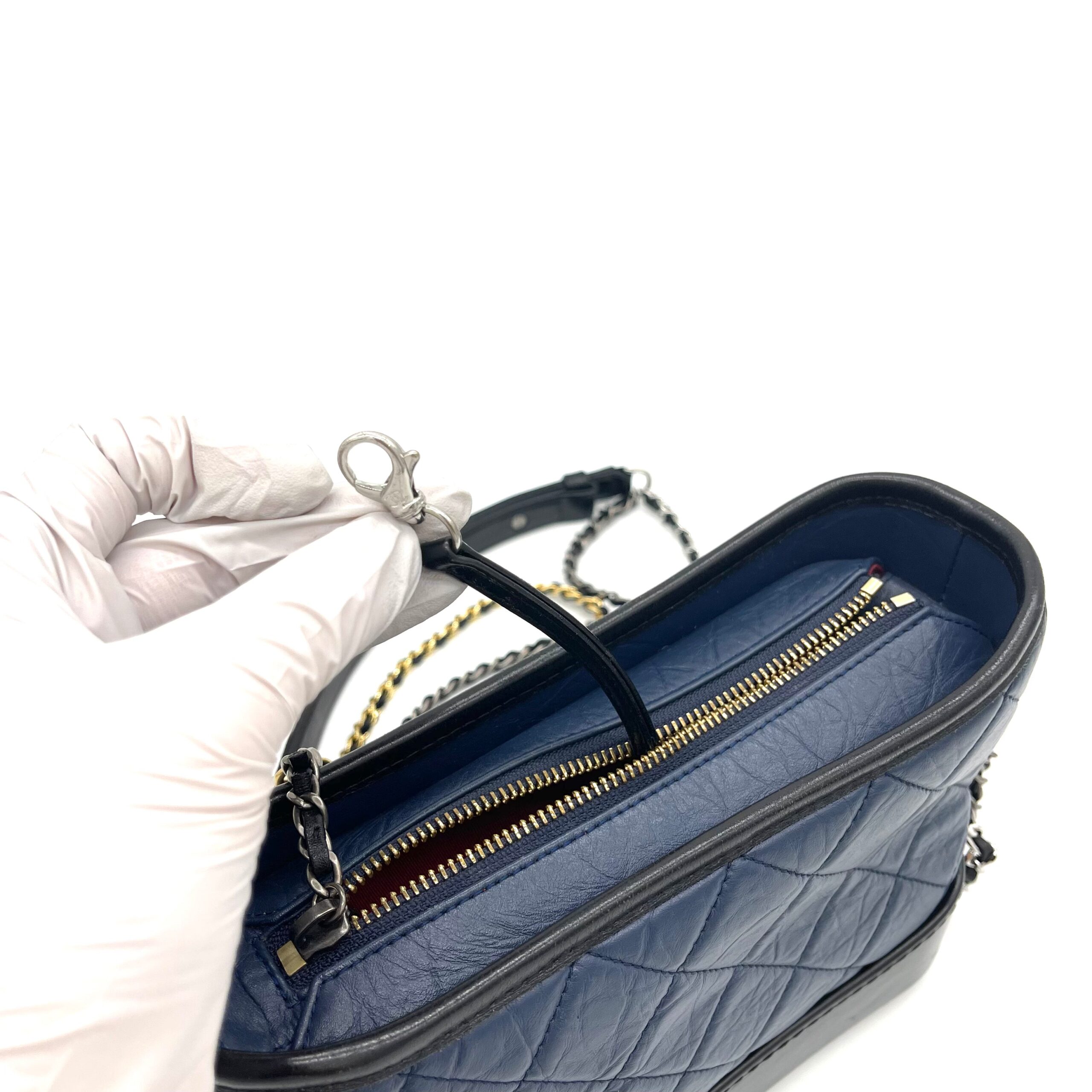 CHANEL Aged Calfskin Quilted Small Gabrielle Hobo Navy Black 2018