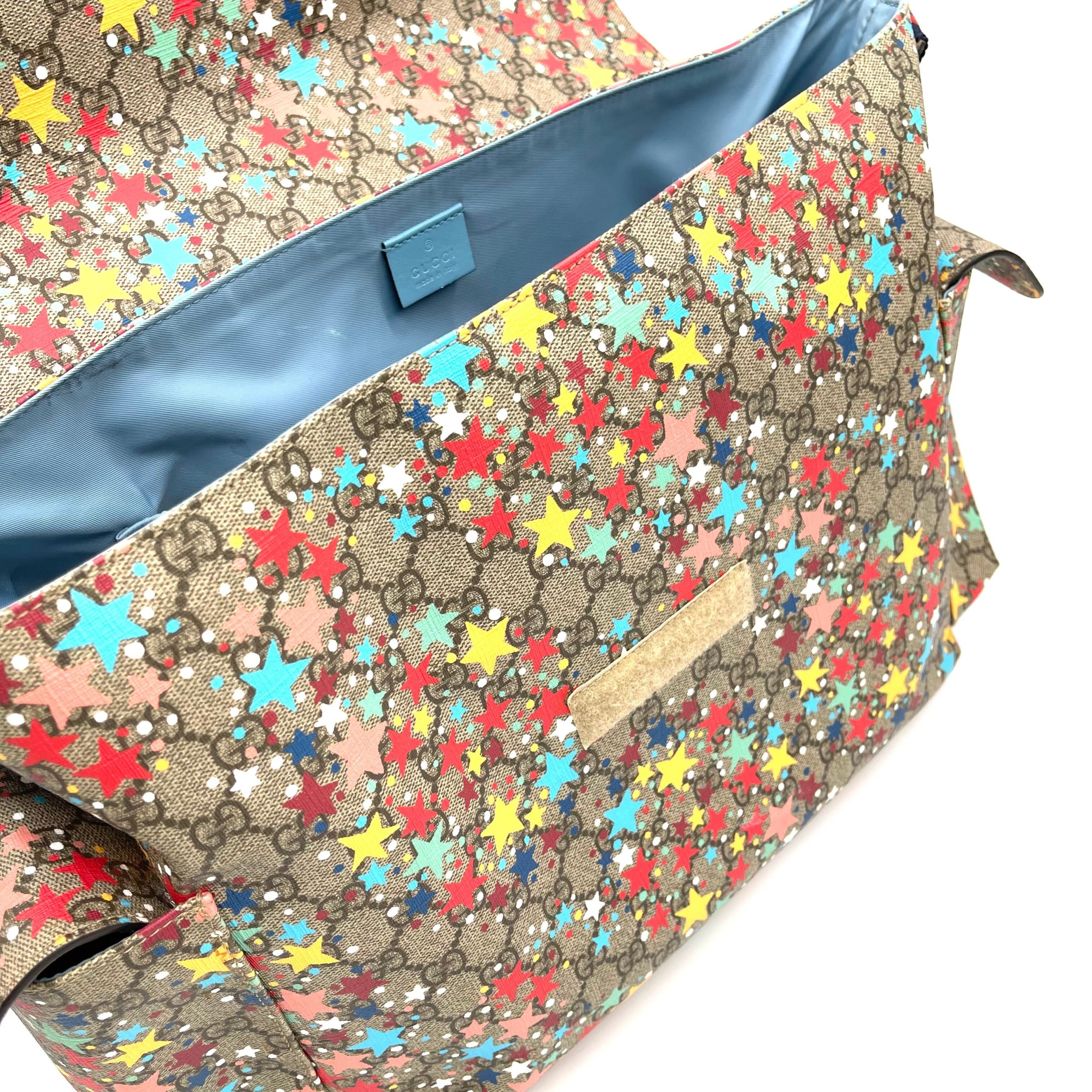 GUCCI GG Supreme Monogram Star Print Diaper Bag Blue Multicolor