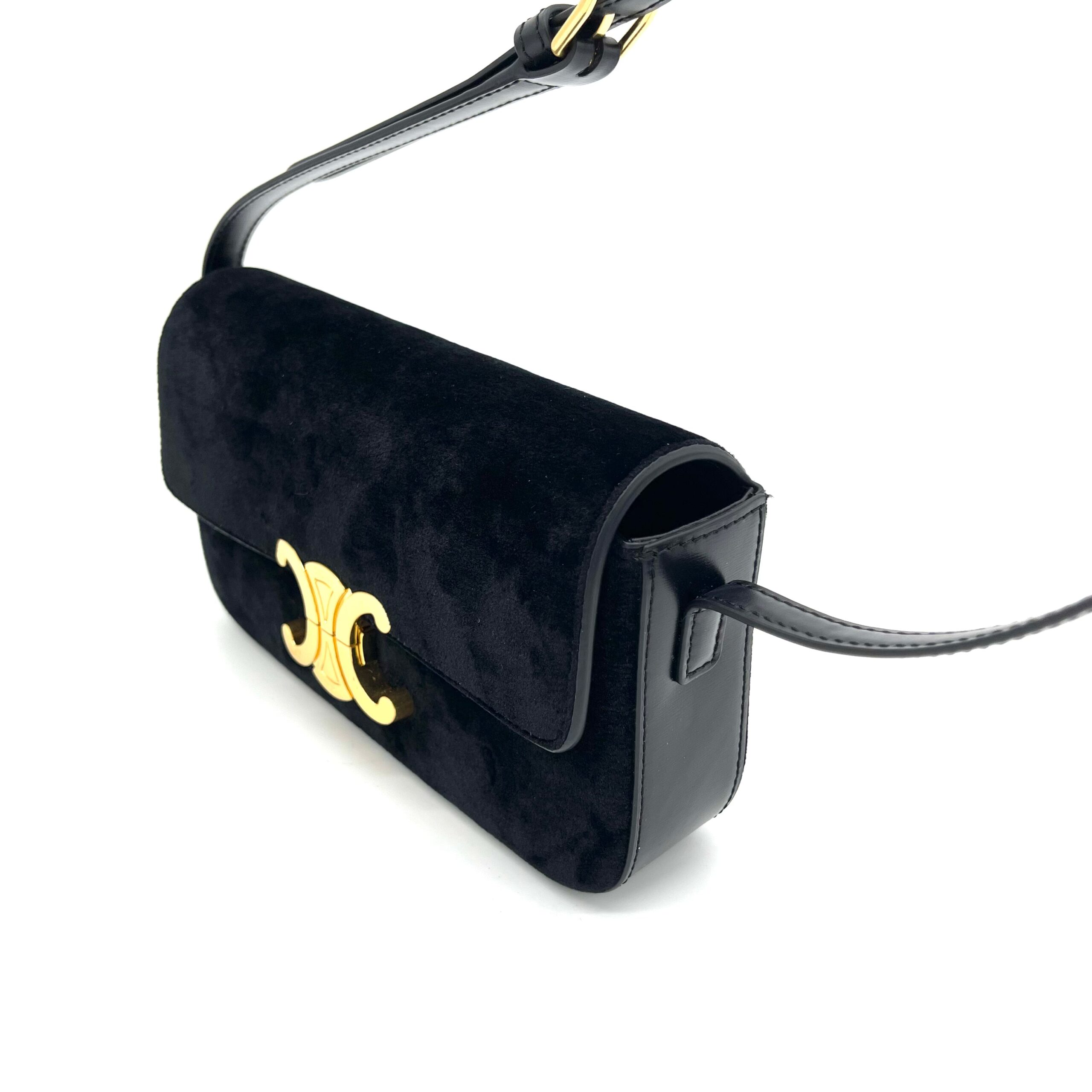 CELINE Triomphe Shoulder Bag In Velvet And Calfskin