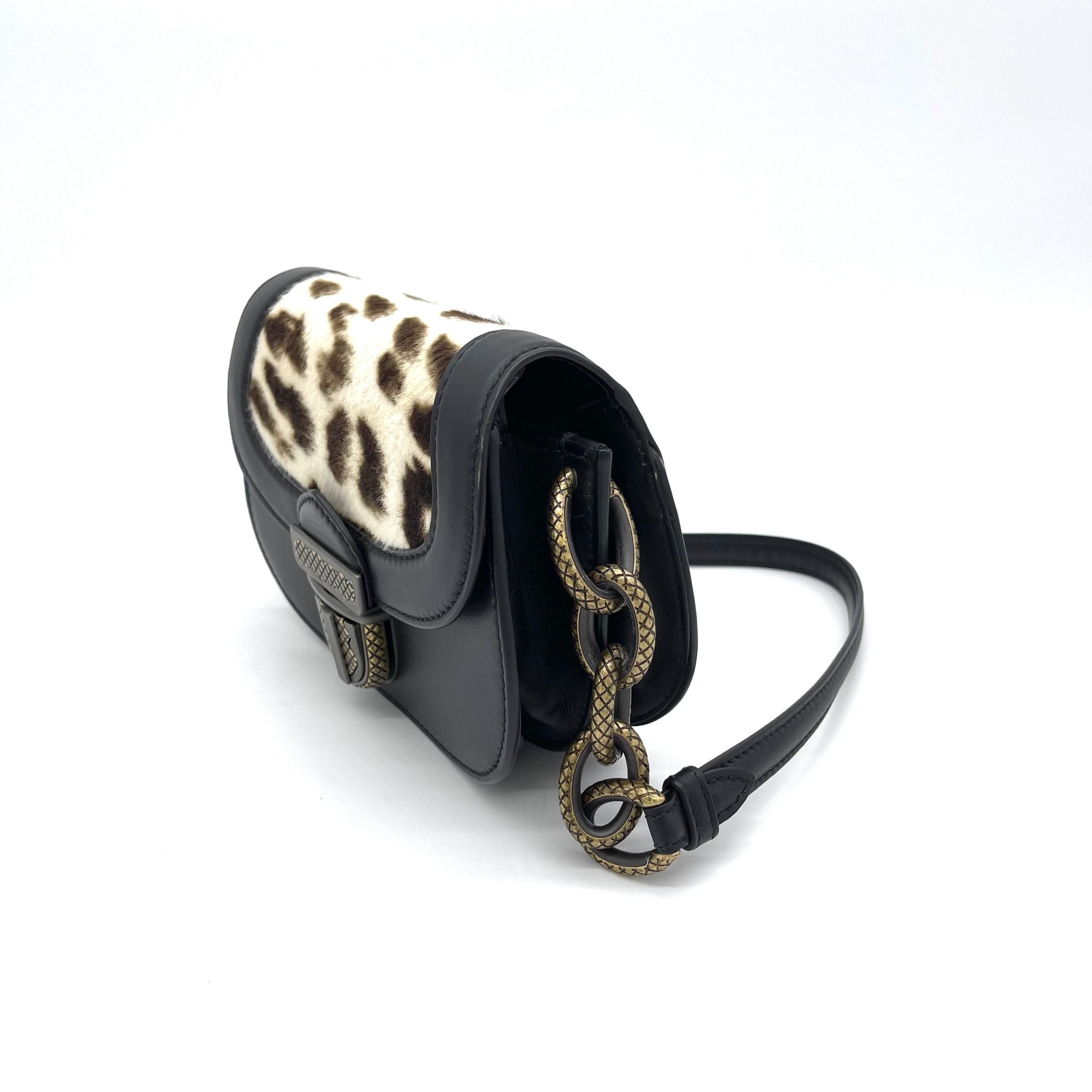 [SALE]BOTTEGA VENETA Calfskin Pony Hair Leopard Print Umbria Bag Black