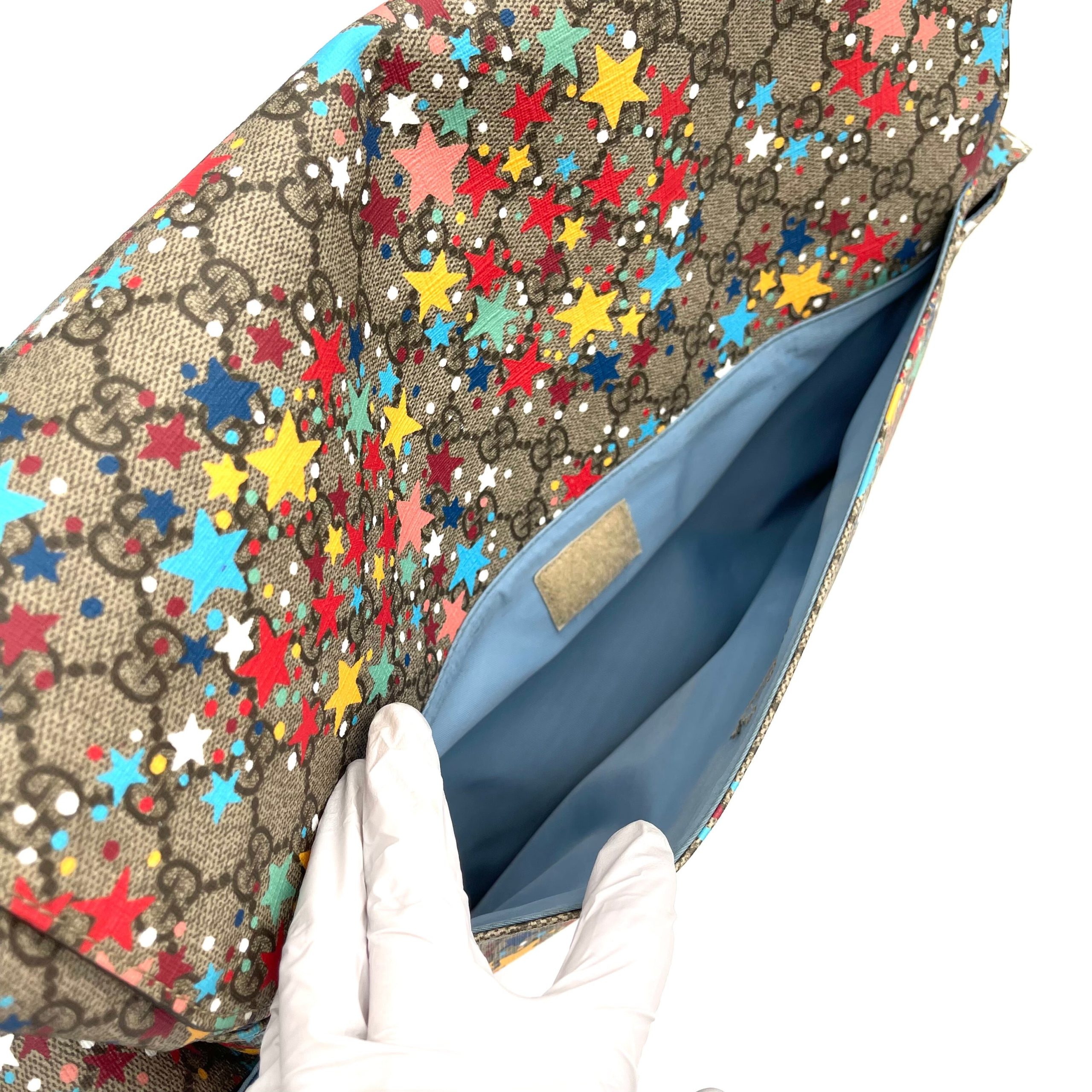 GUCCI GG Supreme Monogram Star Print Diaper Bag Blue Multicolor