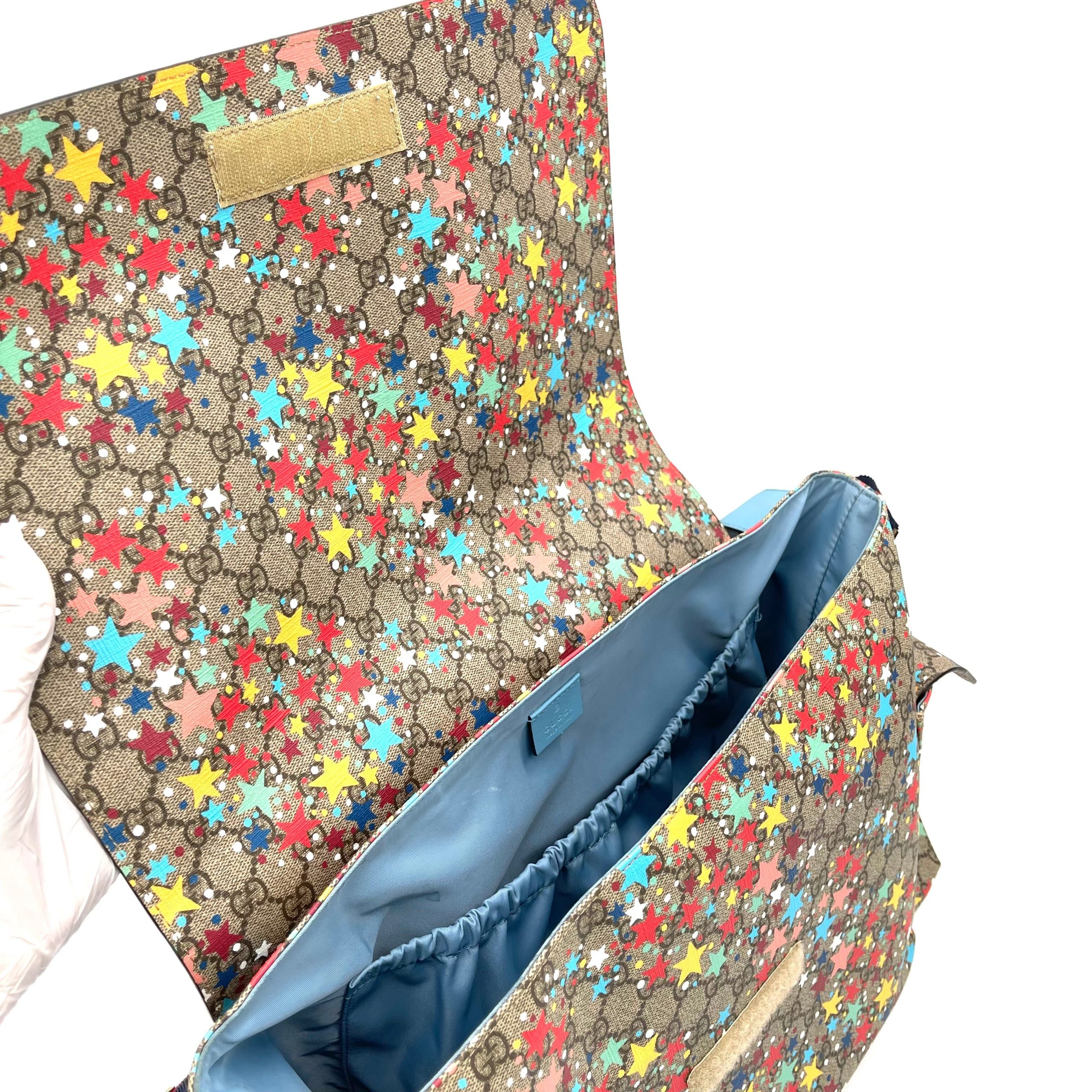 GUCCI GG Supreme Monogram Star Print Diaper Bag Blue Multicolor