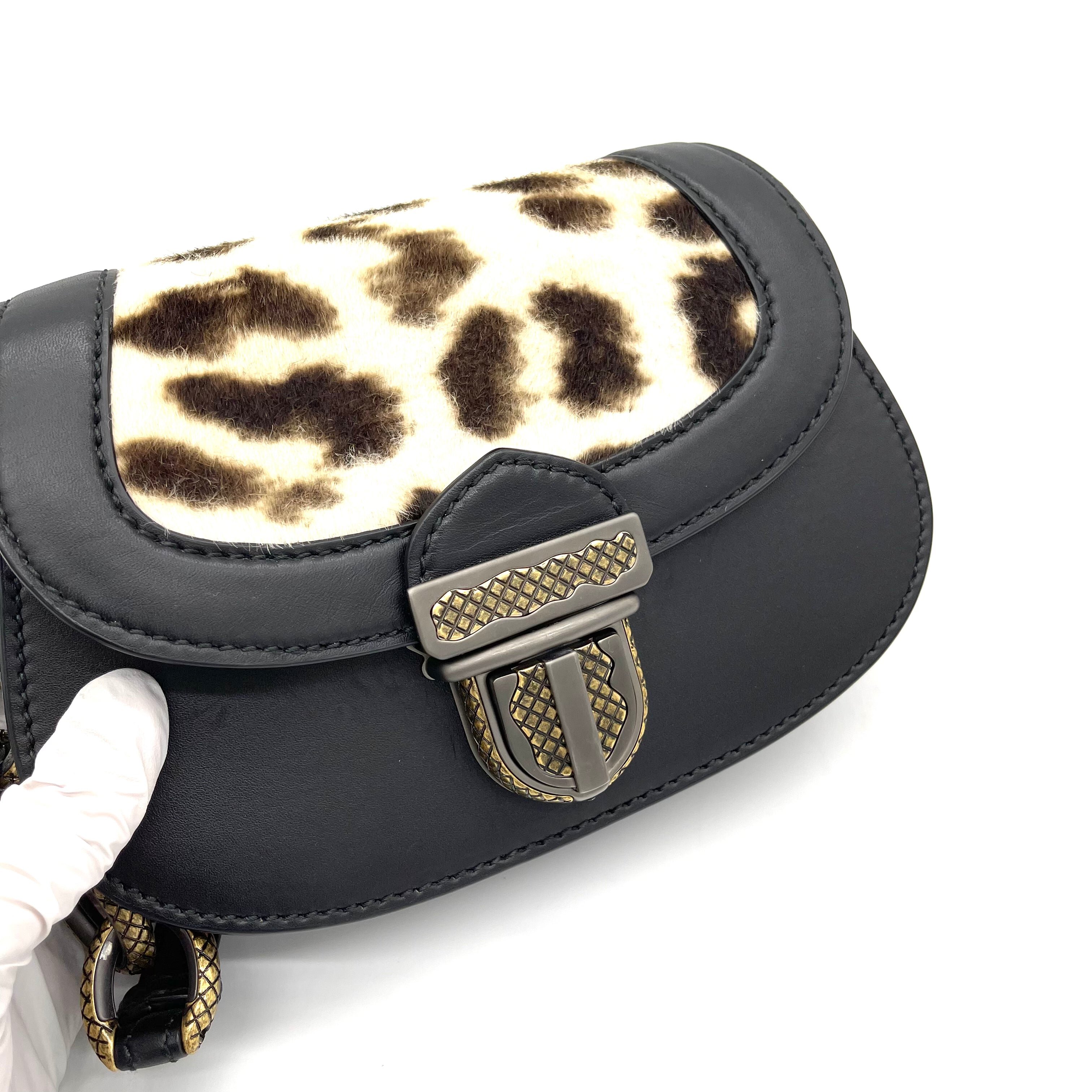 [SALE]BOTTEGA VENETA Calfskin Pony Hair Leopard Print Umbria Bag Black