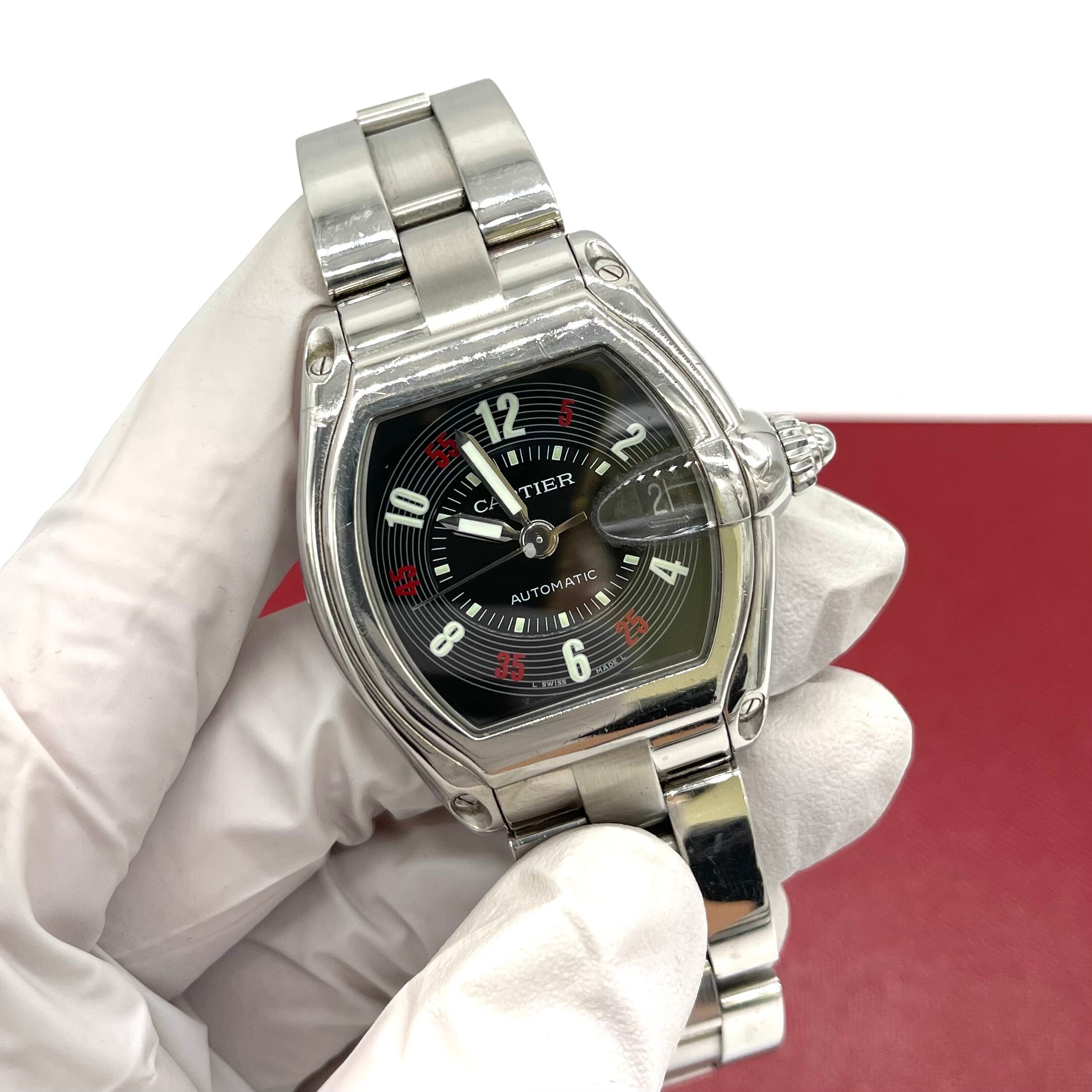 CARTIER Roadster Black Dial Stainless Steel Mens Watch