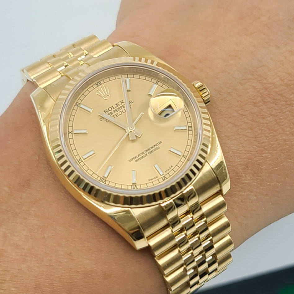 2015 Year Rolex 116238 Datejust 36 Solid Gold Fluted Bezel rolex official price $29,050.00 + tax