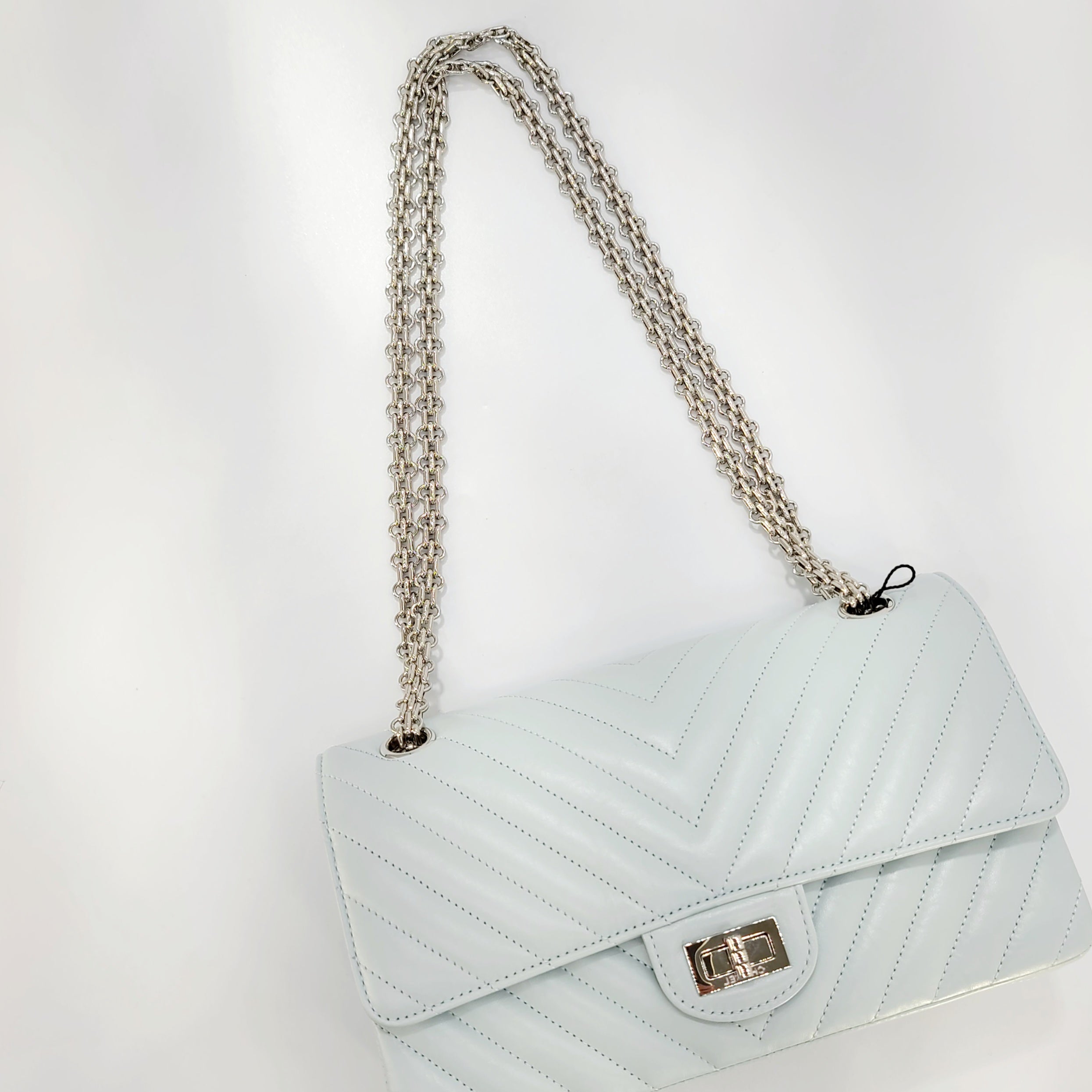 2022 Year Brand New Chanel 2.55 HANDBAG Aged Calfskin & Silver-Tone Metal Light Blue