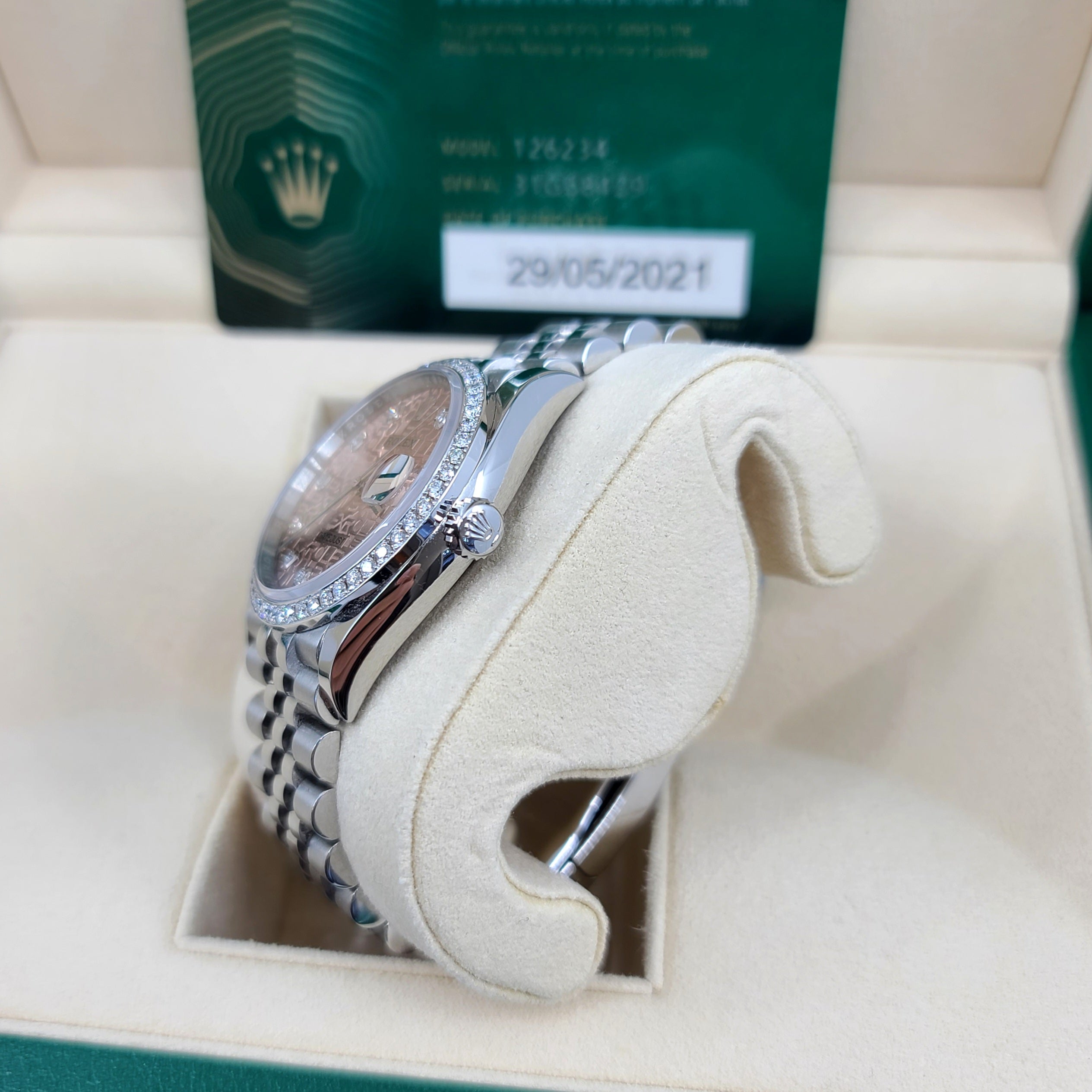 2021 Year Rolex Datejust 126234 Steel 36mm Pink Jubilee Diamond Dial Jubilee Bracelet Auto