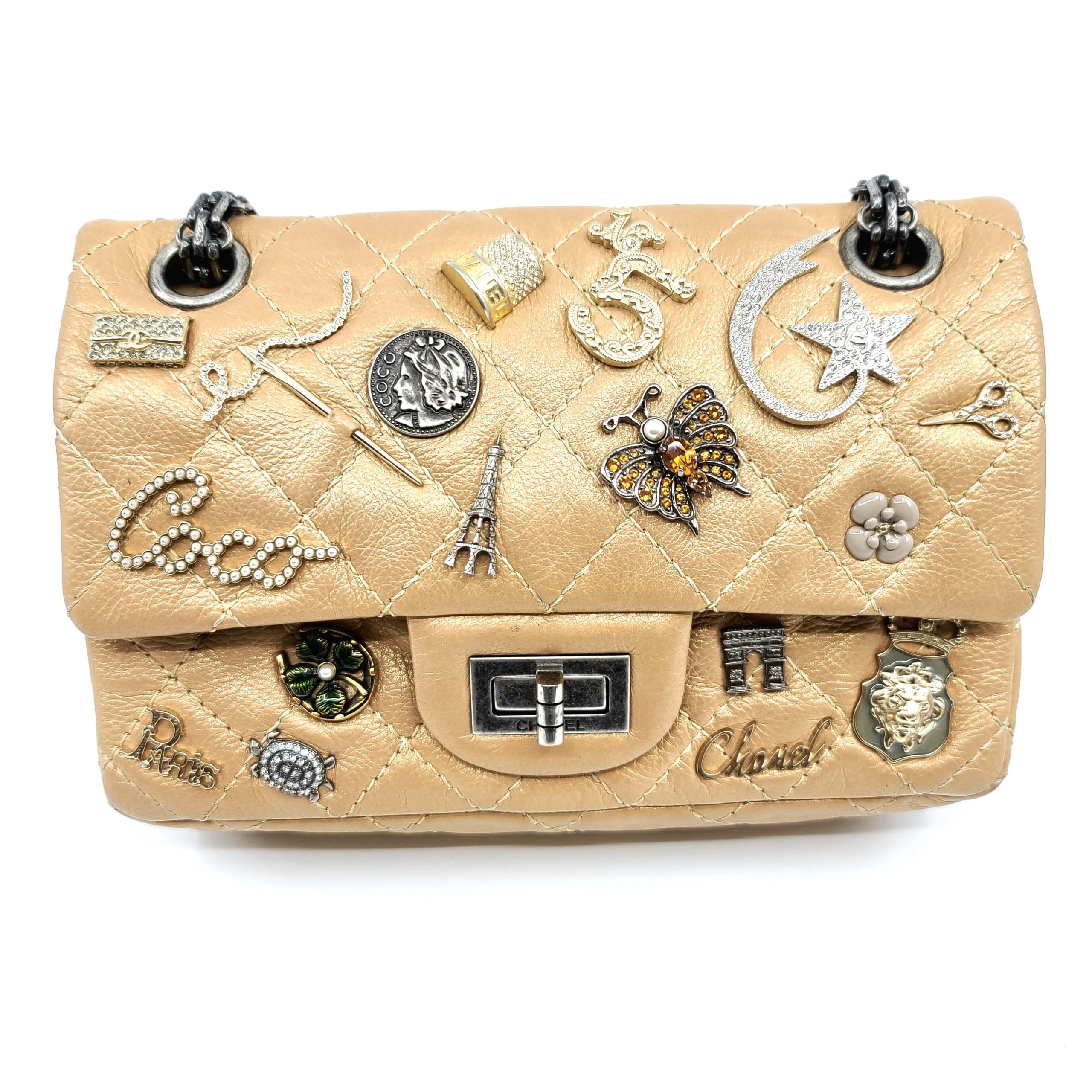 2014 Chanel Gold Aged Calfskin Lucky Charms 2.55 Reissue 224 Double Flap Bag