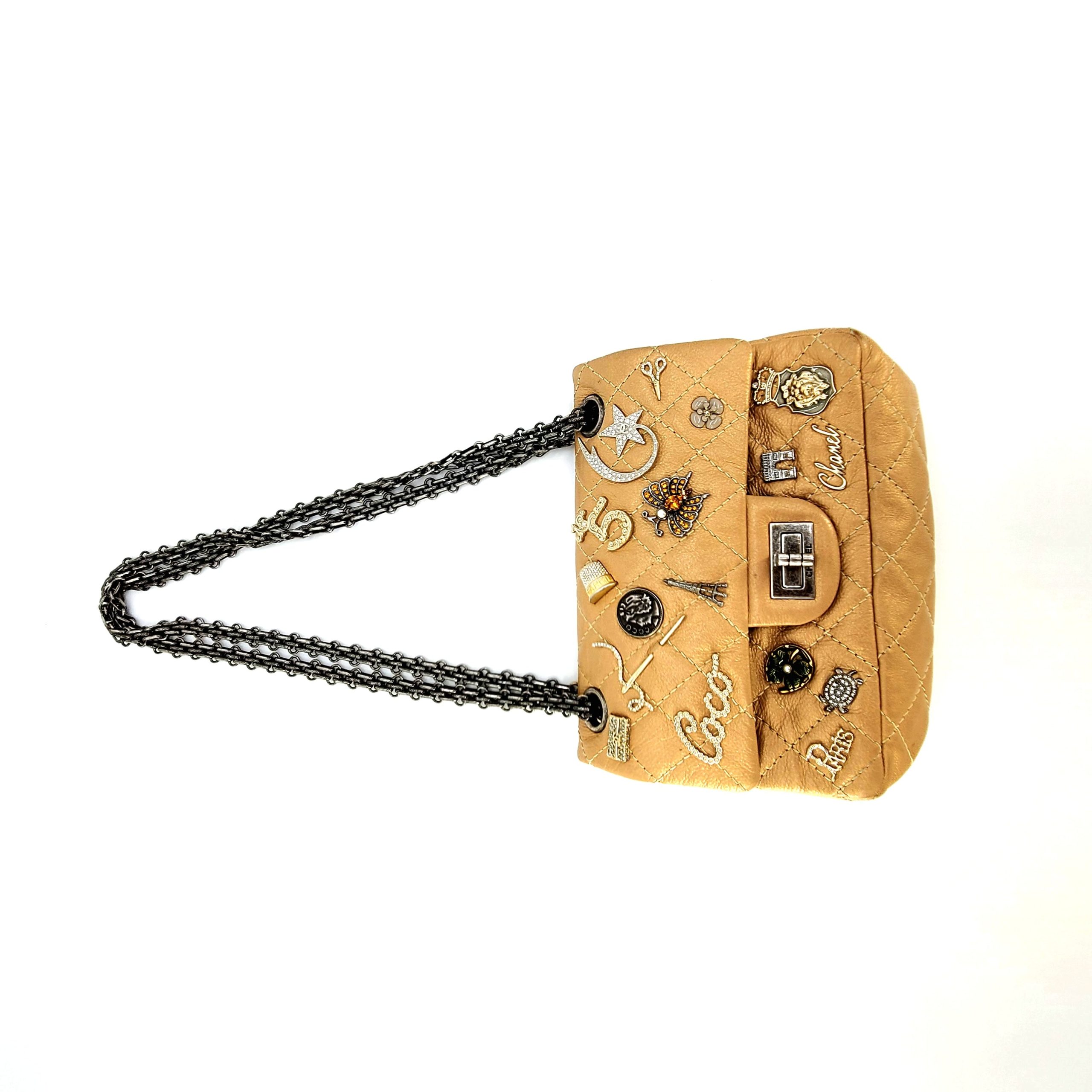 2014 Chanel Gold Aged Calfskin Lucky Charms 2.55 Reissue 224 Double Flap Bag