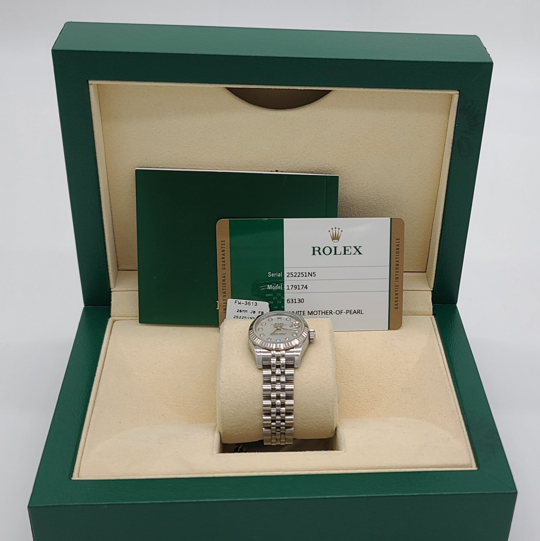 Rolex 179174 White Mother of  Pear 10 point Diamonds