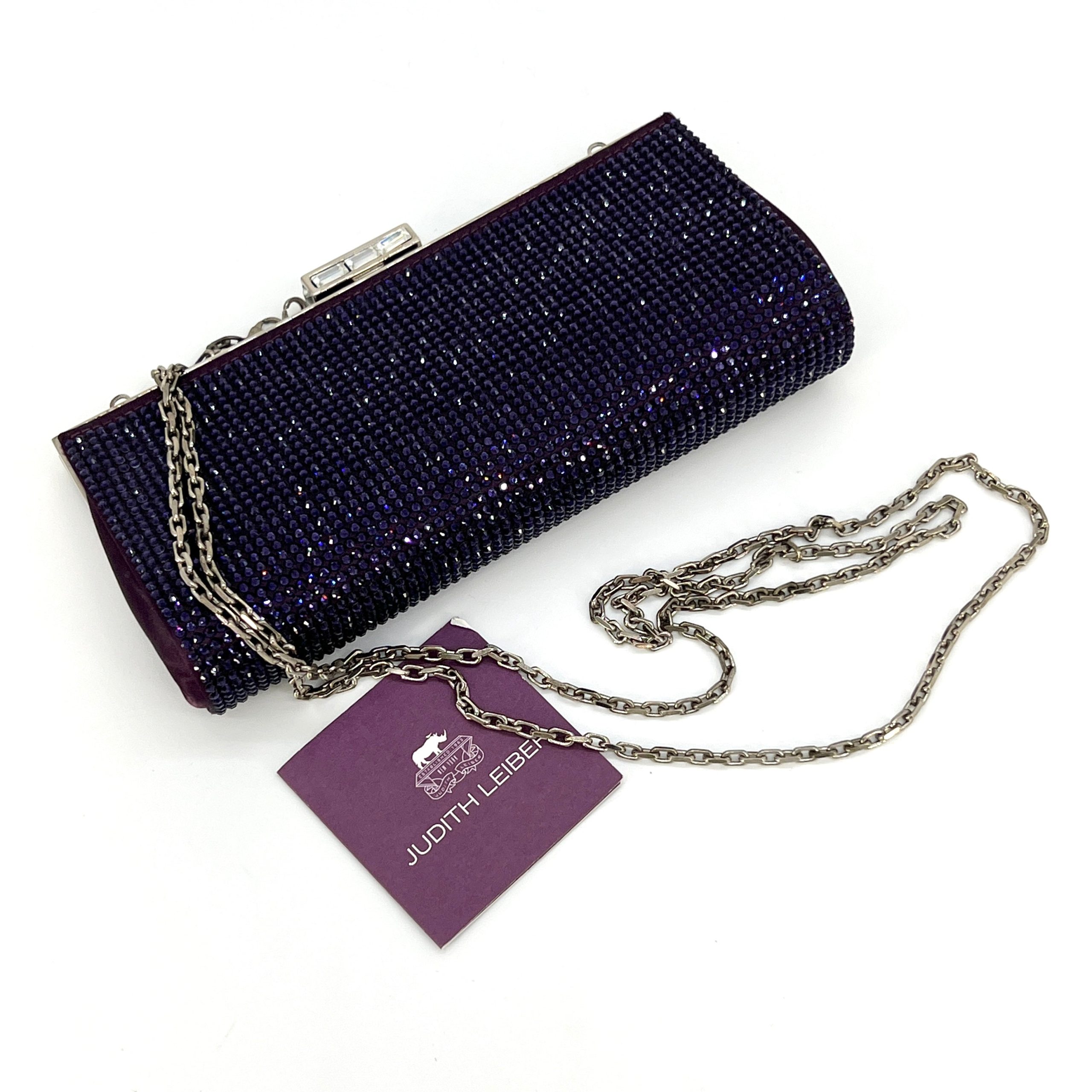 Judith Leiber Black Crystal Square Minaudiere Purple [Guaranteed Authentic]
