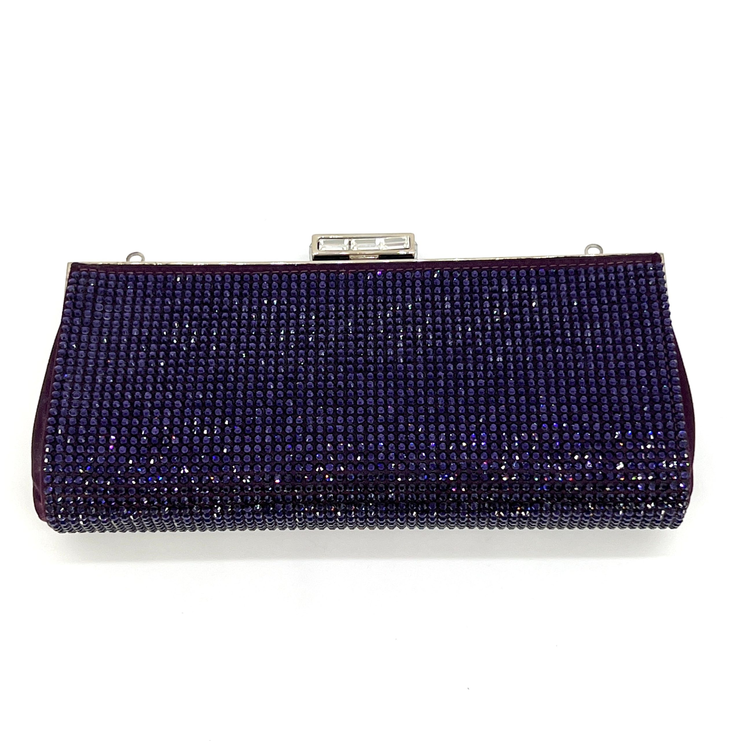 Judith Leiber Black Crystal Square Minaudiere Purple [Guaranteed Authentic]