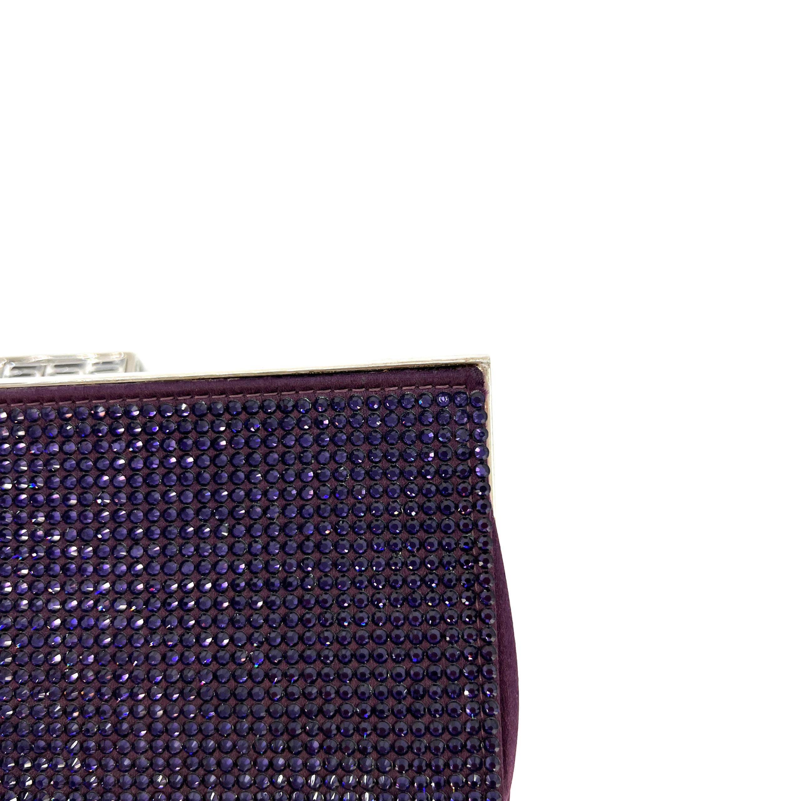 Judith Leiber Black Crystal Square Minaudiere Purple [Guaranteed Authentic]