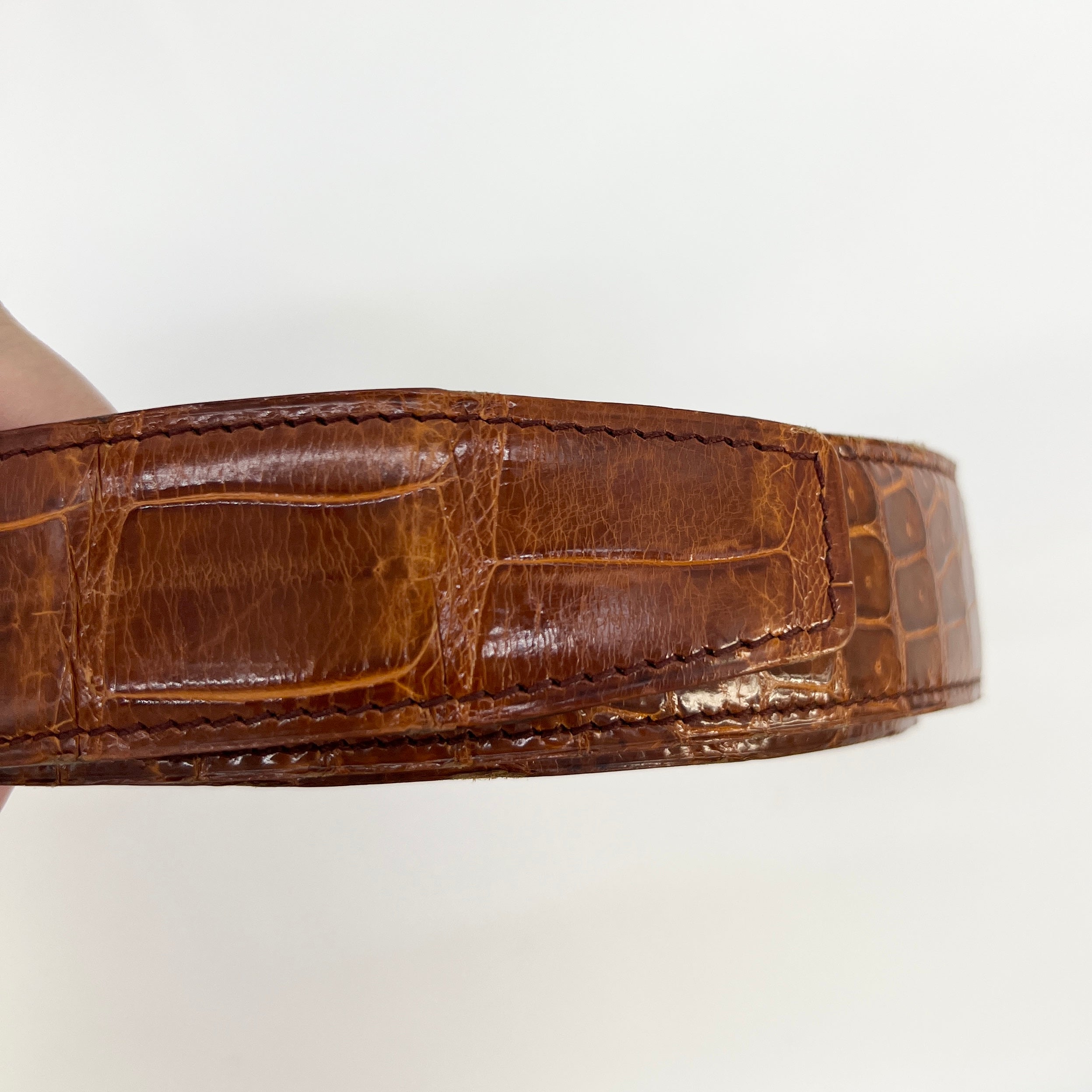 HERMES Shiny Porosus Crocodile Belt 85 [Guaranteed Authentic]