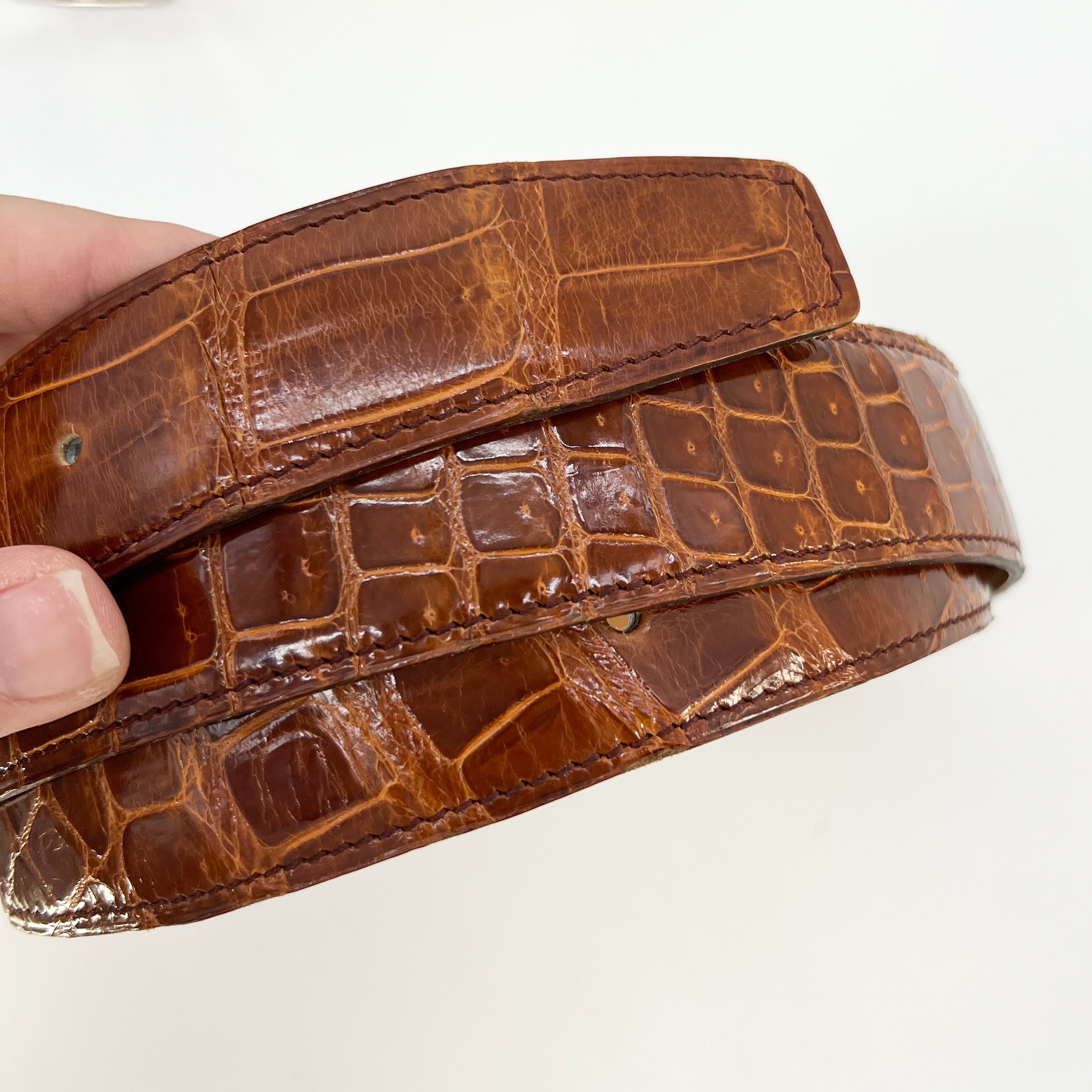 HERMES Shiny Porosus Crocodile Belt 85 [Guaranteed Authentic]