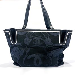 Chanel Camellia Canvas Tote Bag Small Black