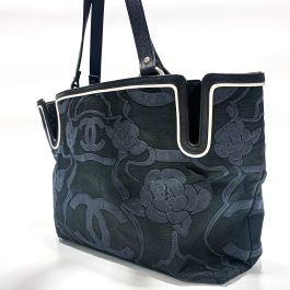 Chanel Camellia Canvas Tote Bag Small Black