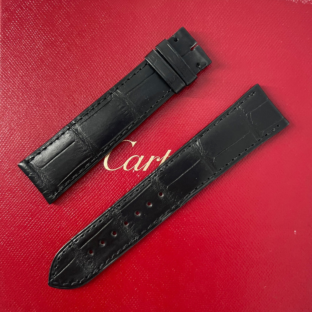 Guarantee Authentic Cartier KD1QHK97 20mmx18mm Black Mat Alligator Full Cut Leather Strap Watch Band