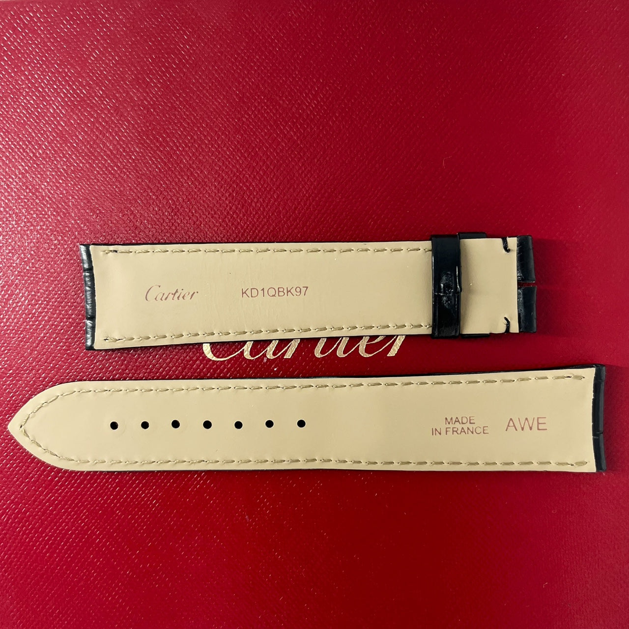 Guarantee Authentic Cartier KD1QHK97 20mmx18mm Black Mat Alligator Full Cut Leather Strap Watch Band