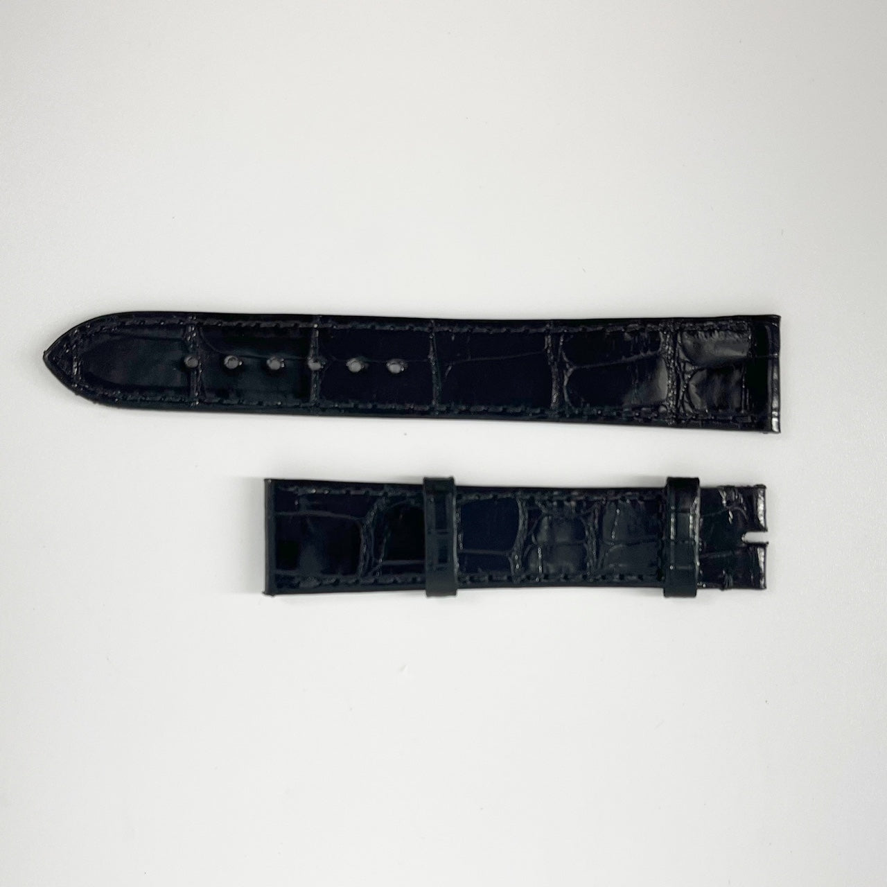 Guarantee Authentic Piaget Bright Alligator Piaget Flat Sewn Leather Strap Black 18mmx16mm Mans Regular Watch Band