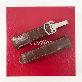 Guarantee Authentic Cartier Alligator Genuine Leather Strap Folding Deployment Clasp Buckle Brown 21mmx18mm Watch Band