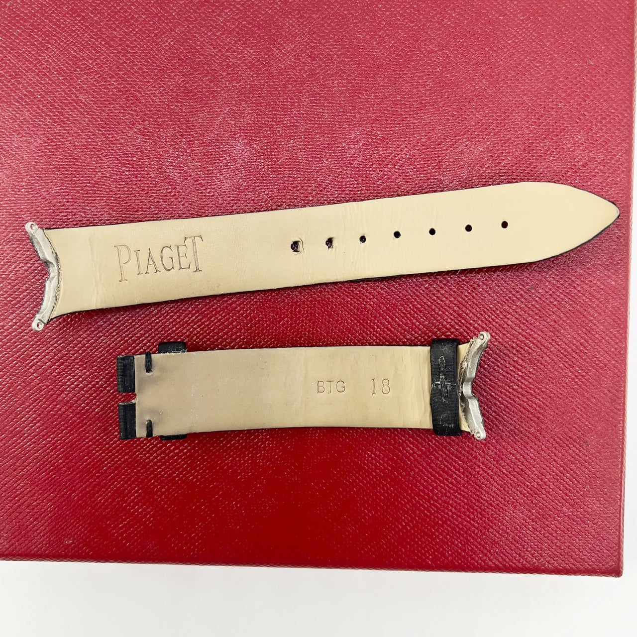 Guarantee Authentic Piaget Black Satin On Leather Strap 18mmx16mm Watch Band