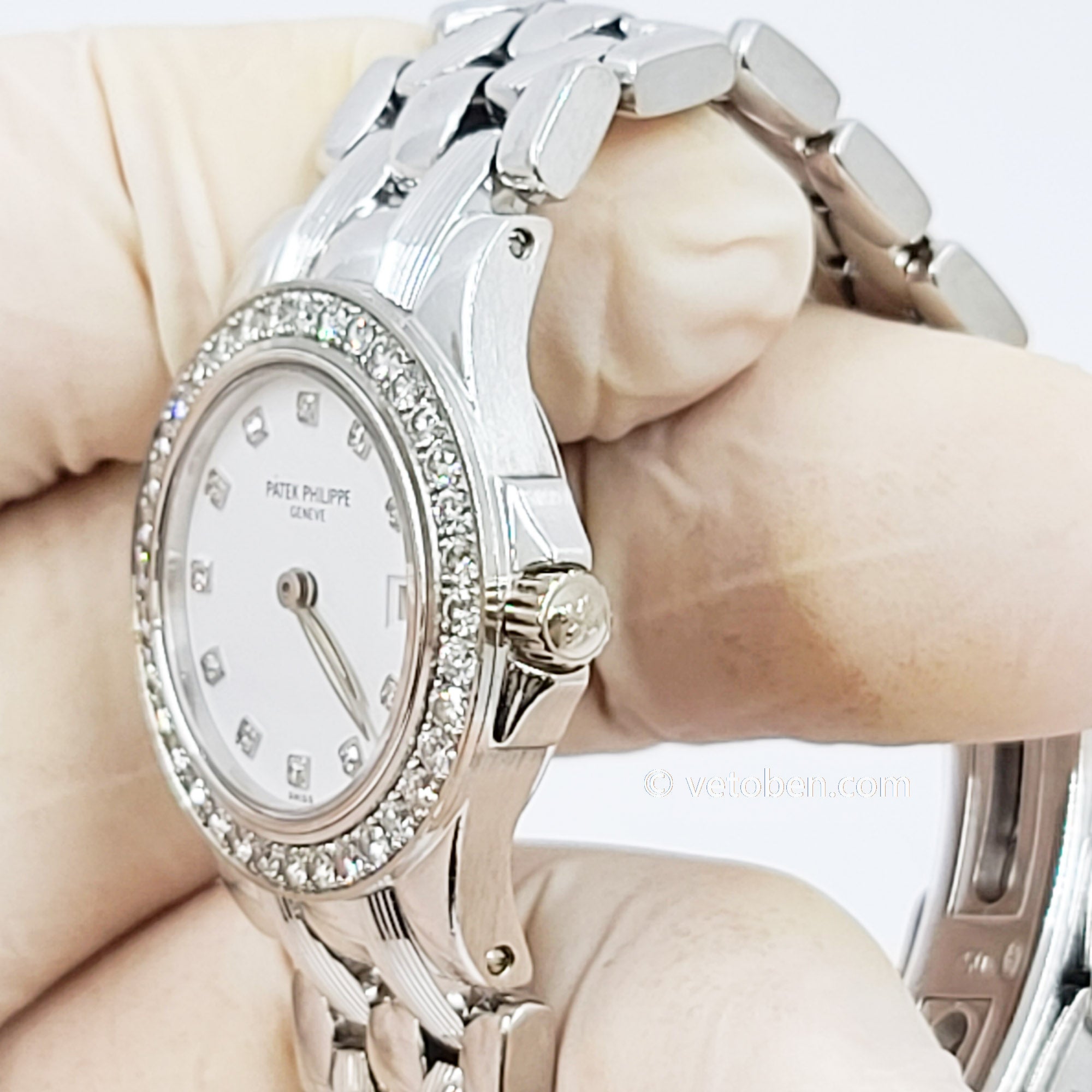 Patek Philippe Neptune White Gold Diamond Ladies Watch 4881