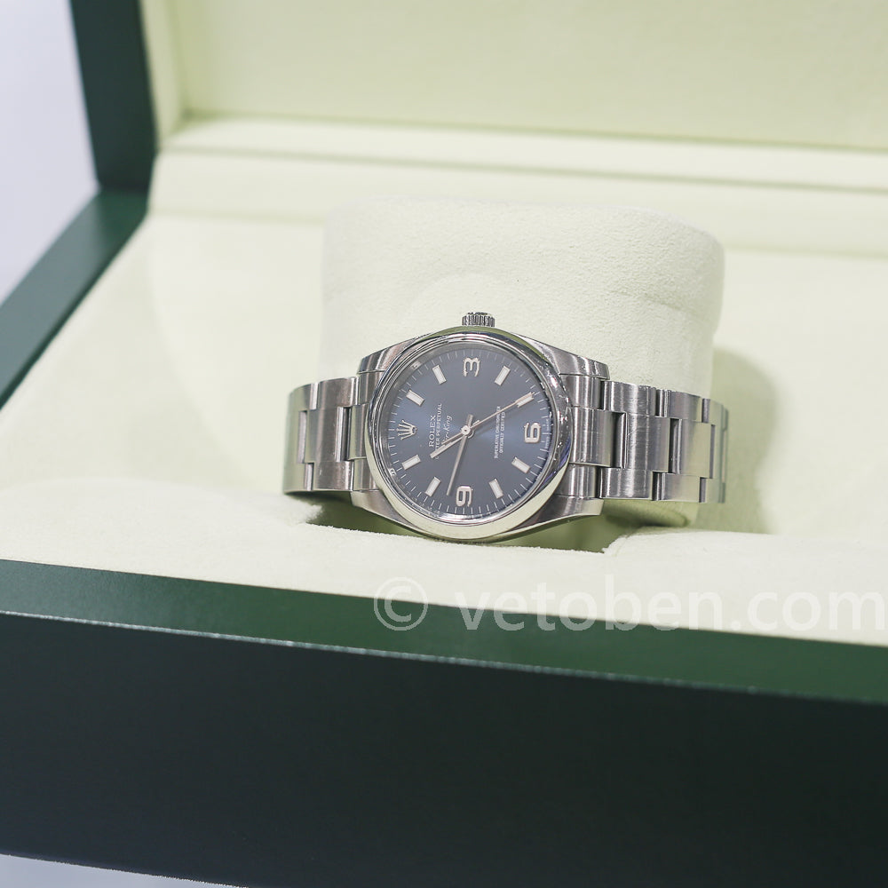 Rolex Air King Blue Baton Dial Domed Bezel Steel