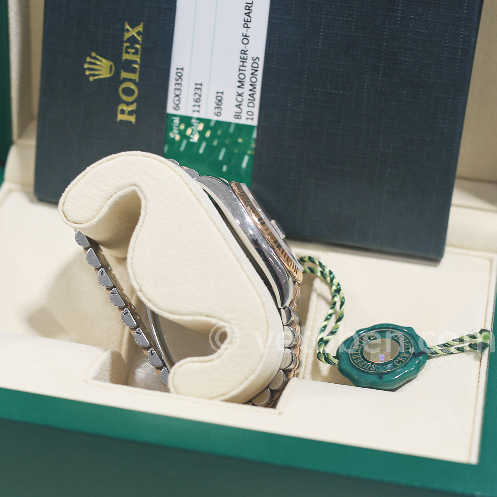 ROLEX Datejust 36 Stainless Steel and Yellow Gold Black Mother of Pearl Diamond Dial