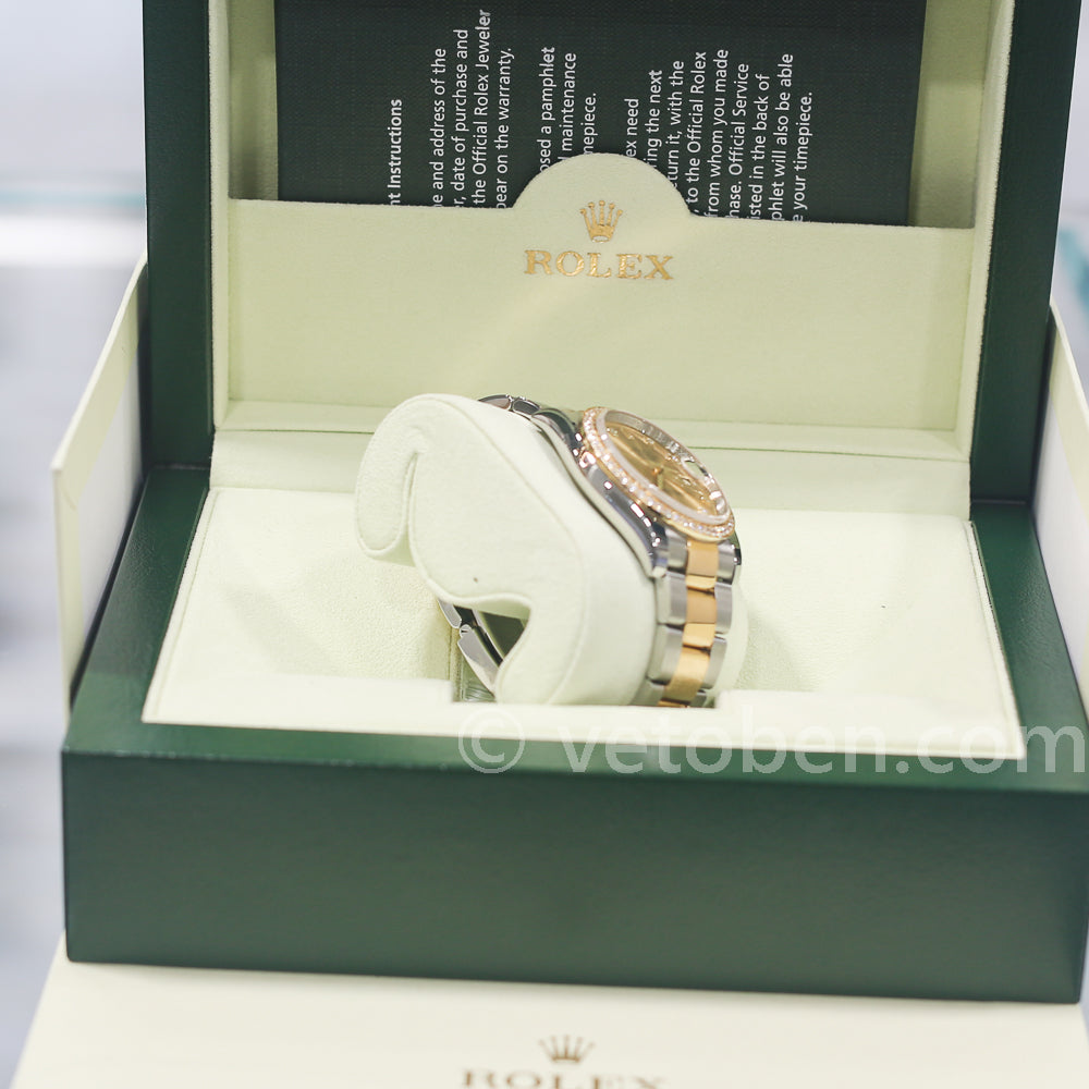 ROLEX Datejust Two-Tone Yellow Gold & Stainless Steel with Gold Dial, Diamond Bezel & Markers