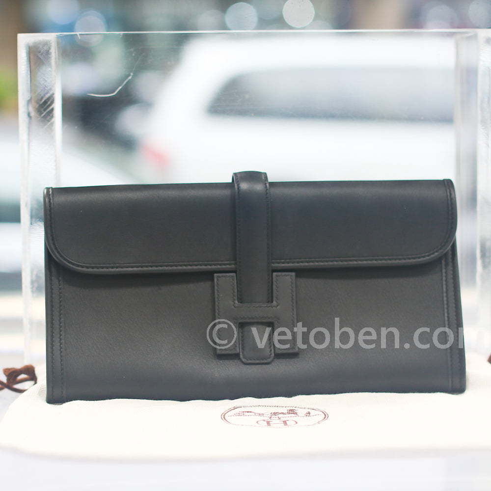 Hermes Jige Elan Swift 29 Black Leather Clutch