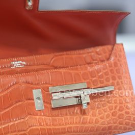 HERMES Verrou Orange Matte Alligator Crocodile Clutch Bag