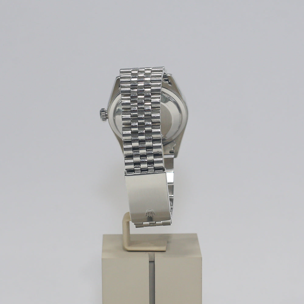 Rolex Silver Stainless Steel Oyster Perpetual Datejust with Baby Pink Dial Fluted Bezel and Jubilee Band