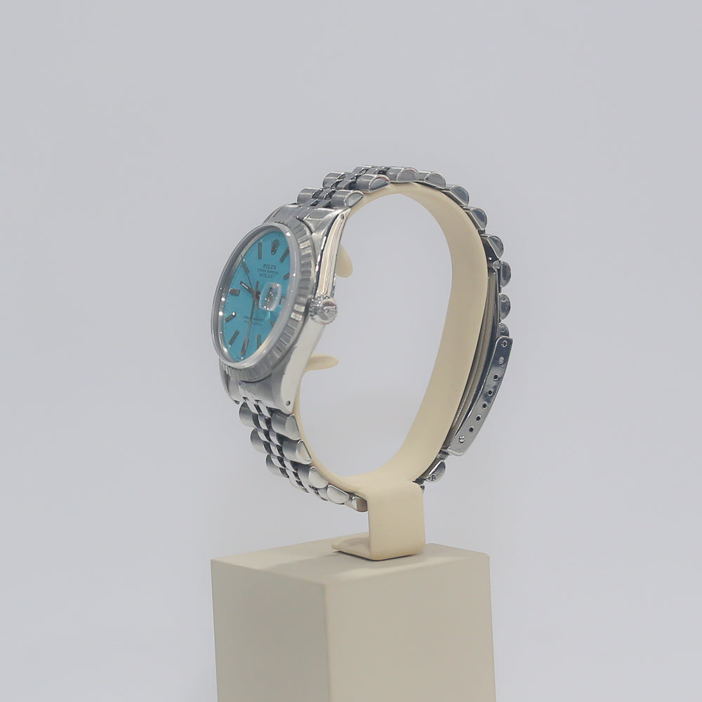 ROLEX Silver Oyster Perpetual Datejust with Blue Dial and Jubilee Bracelet 16014