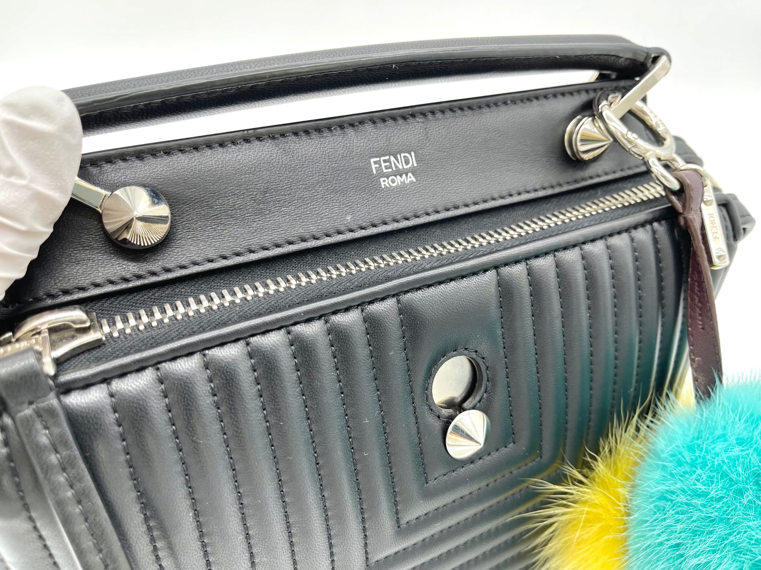 FENDI black quilted leather DOTCOM CLICK SMALL Shoulder Bag