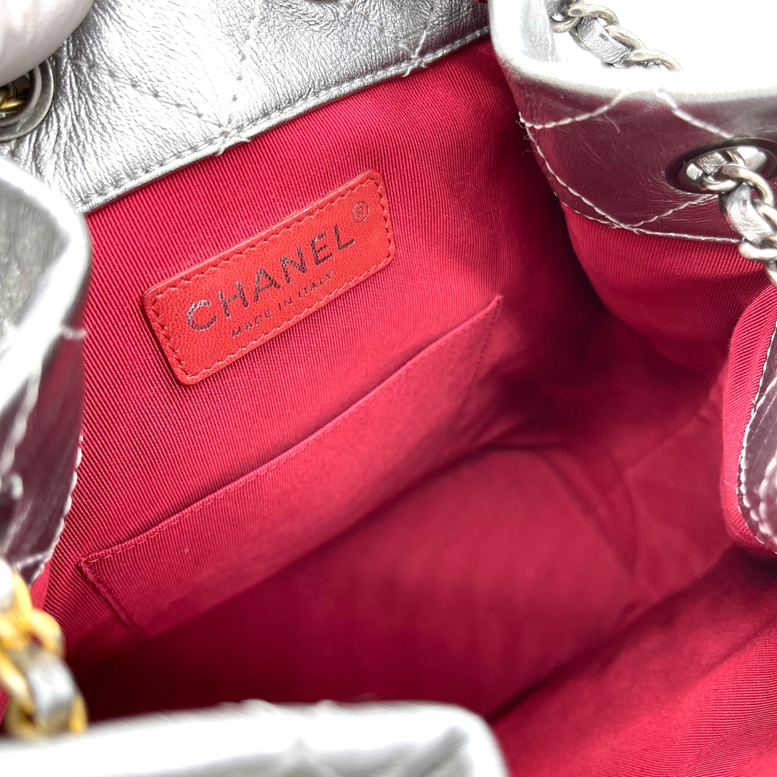 CHANEL Aged Calfskin Quilted Small Gabrielle Backpack Silver