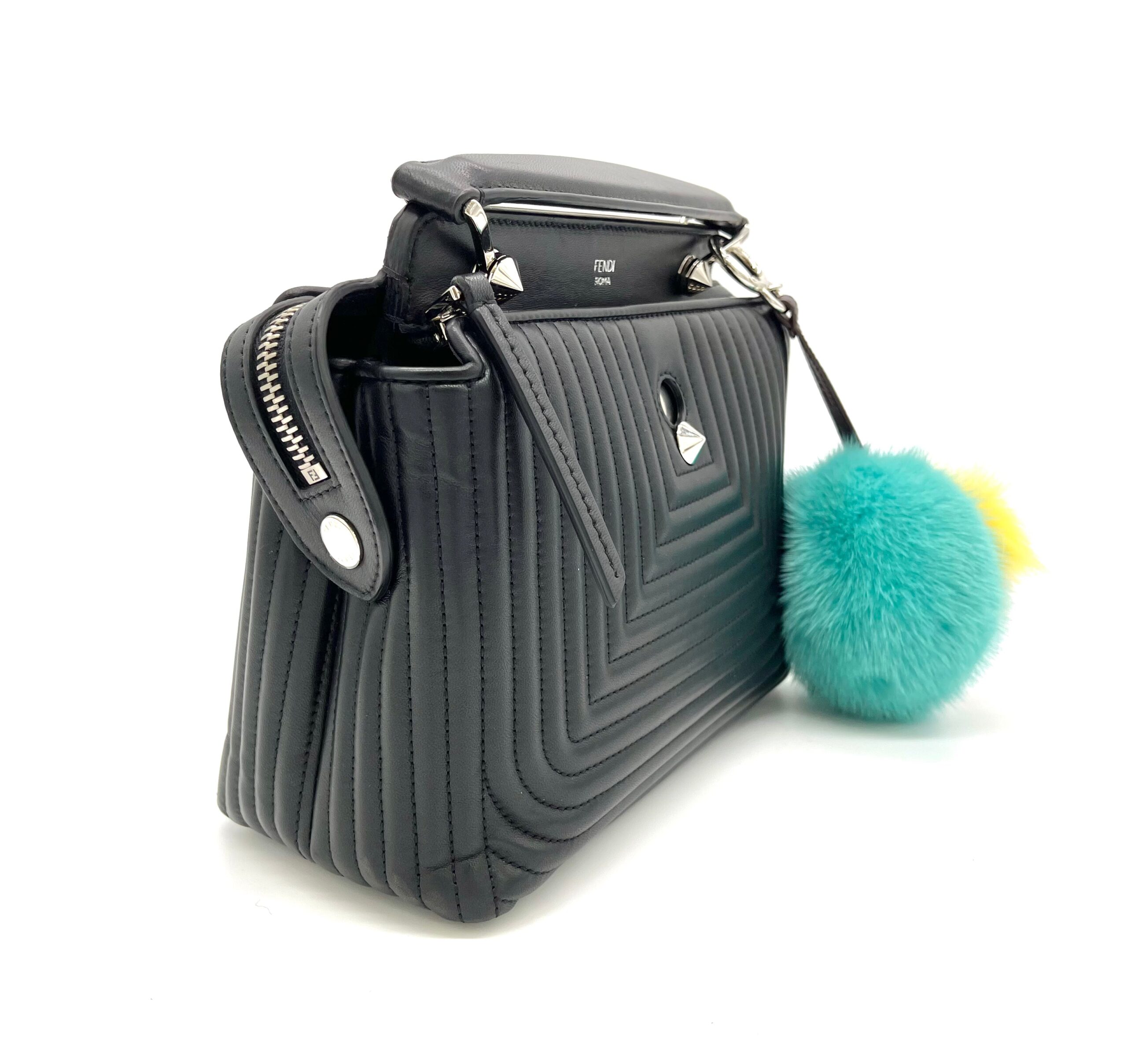 FENDI black quilted leather DOTCOM CLICK SMALL Shoulder Bag