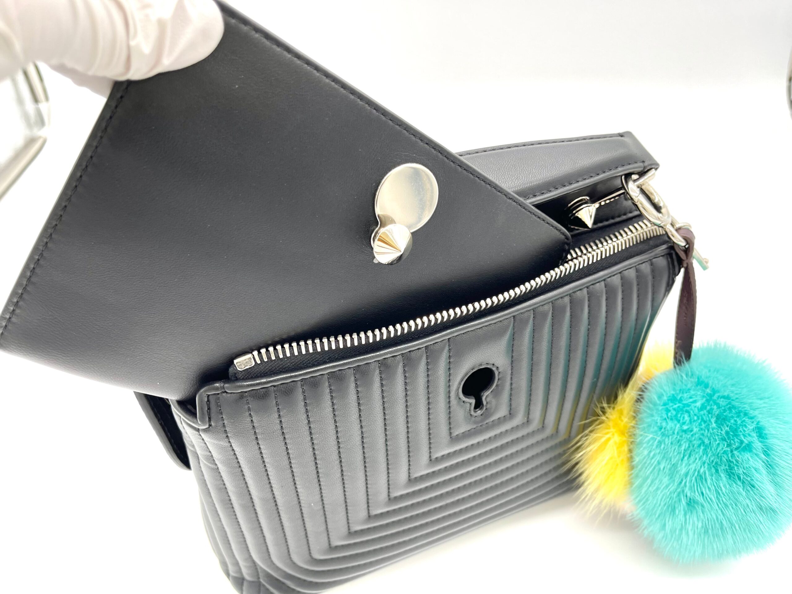 FENDI black quilted leather DOTCOM CLICK SMALL Shoulder Bag