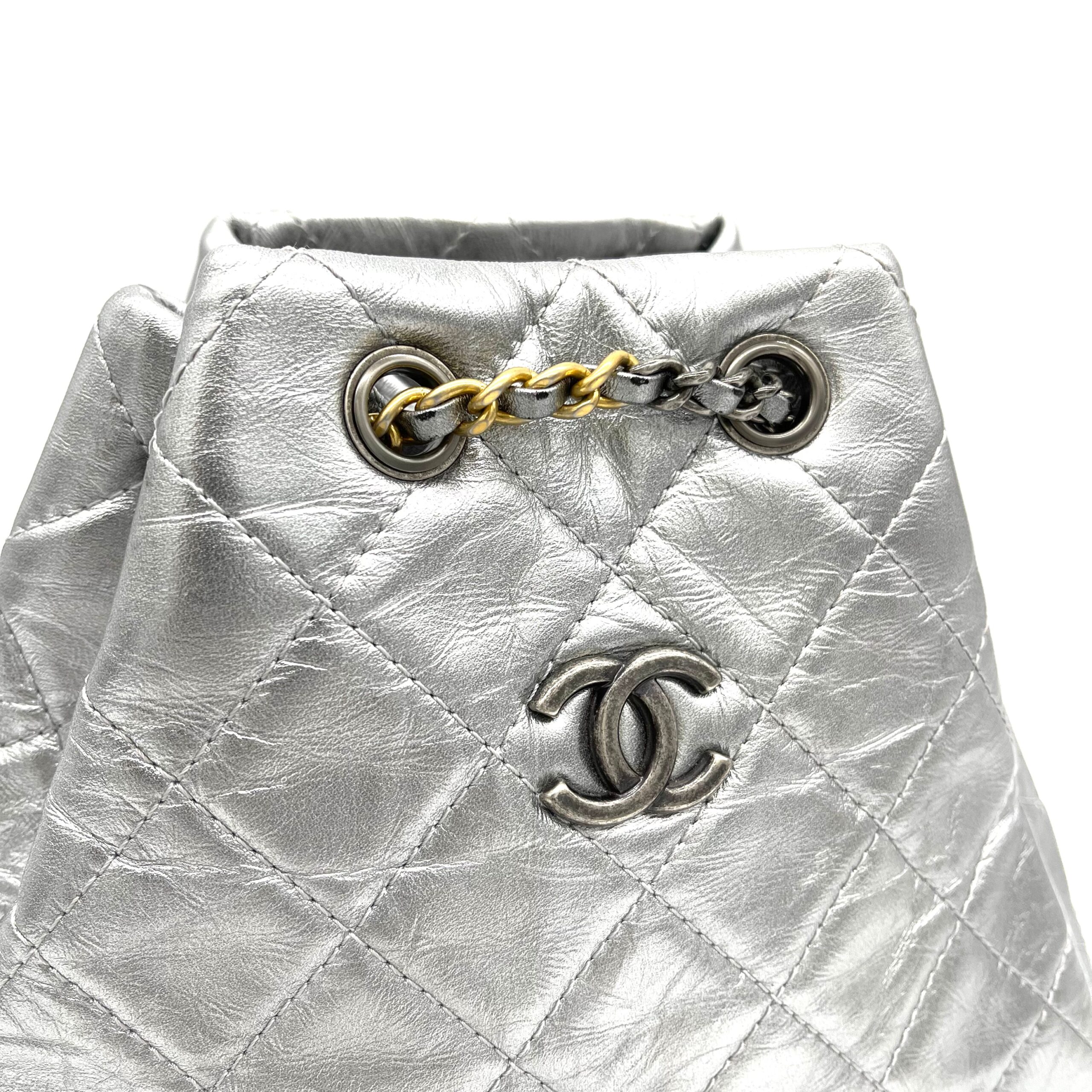 CHANEL Aged Calfskin Quilted Small Gabrielle Backpack Silver