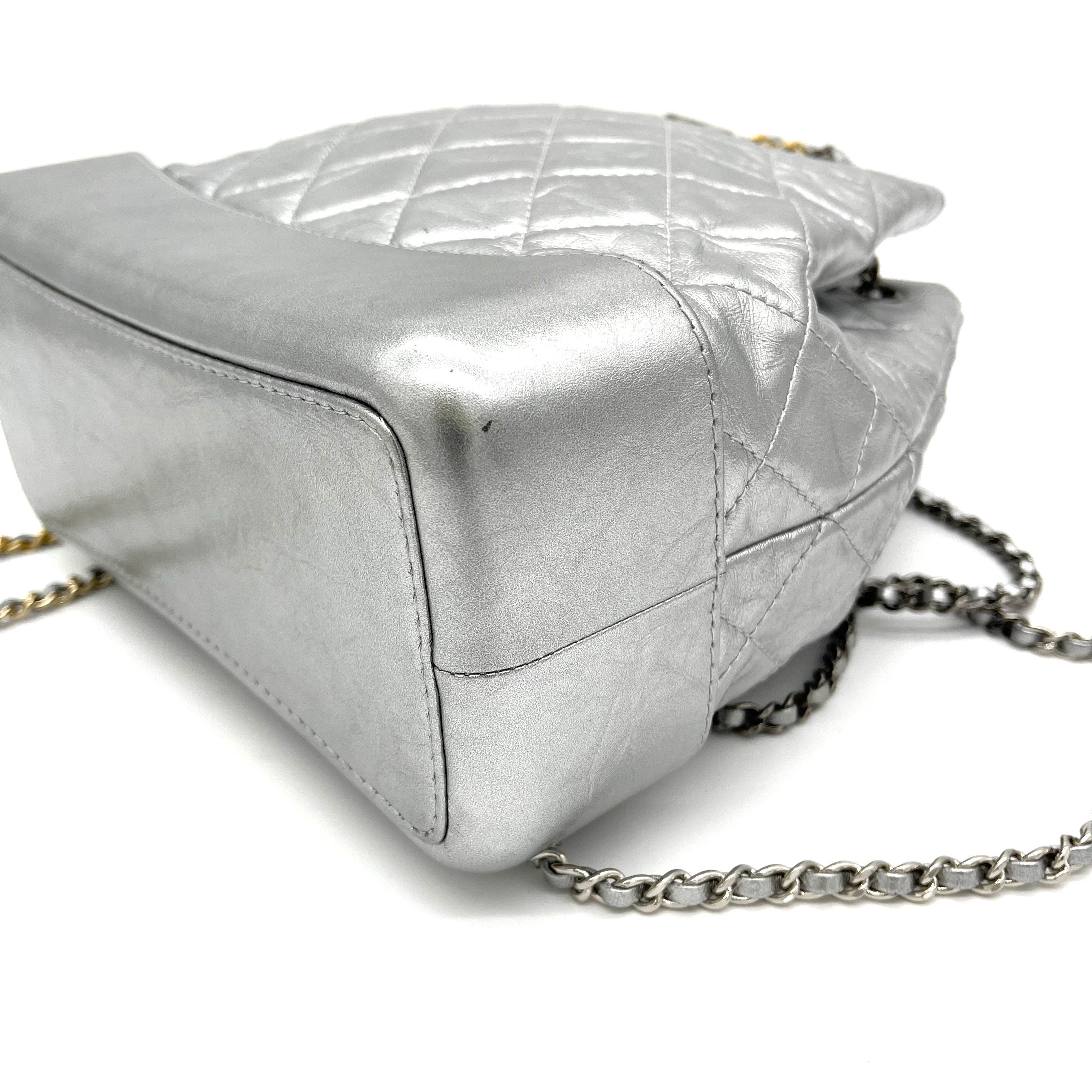 CHANEL Aged Calfskin Quilted Small Gabrielle Backpack Silver