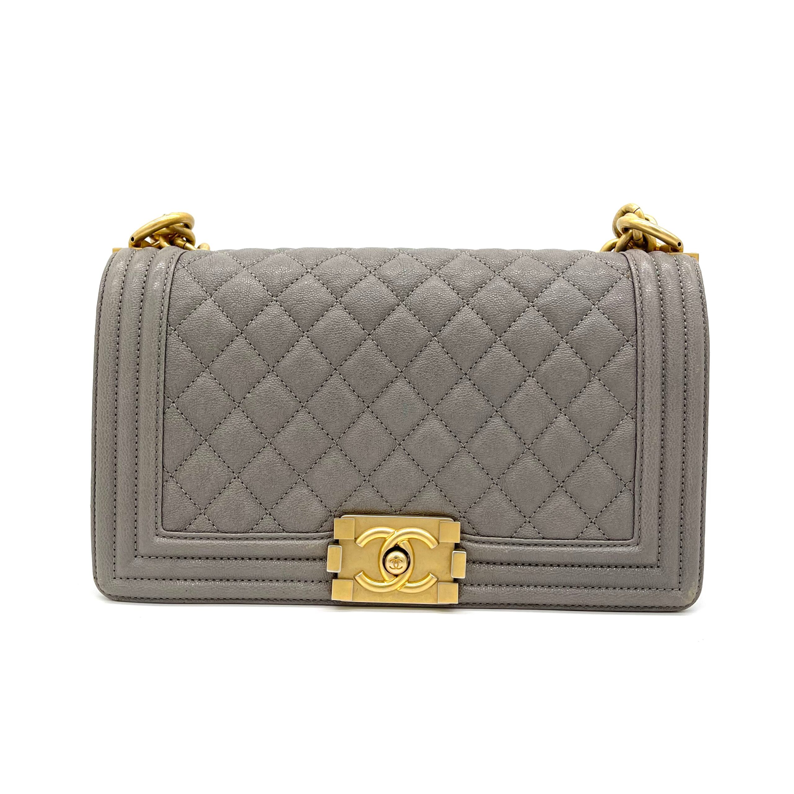 CHANEL Caviar Quilted Medium Boy Flap Gray 2018-2019