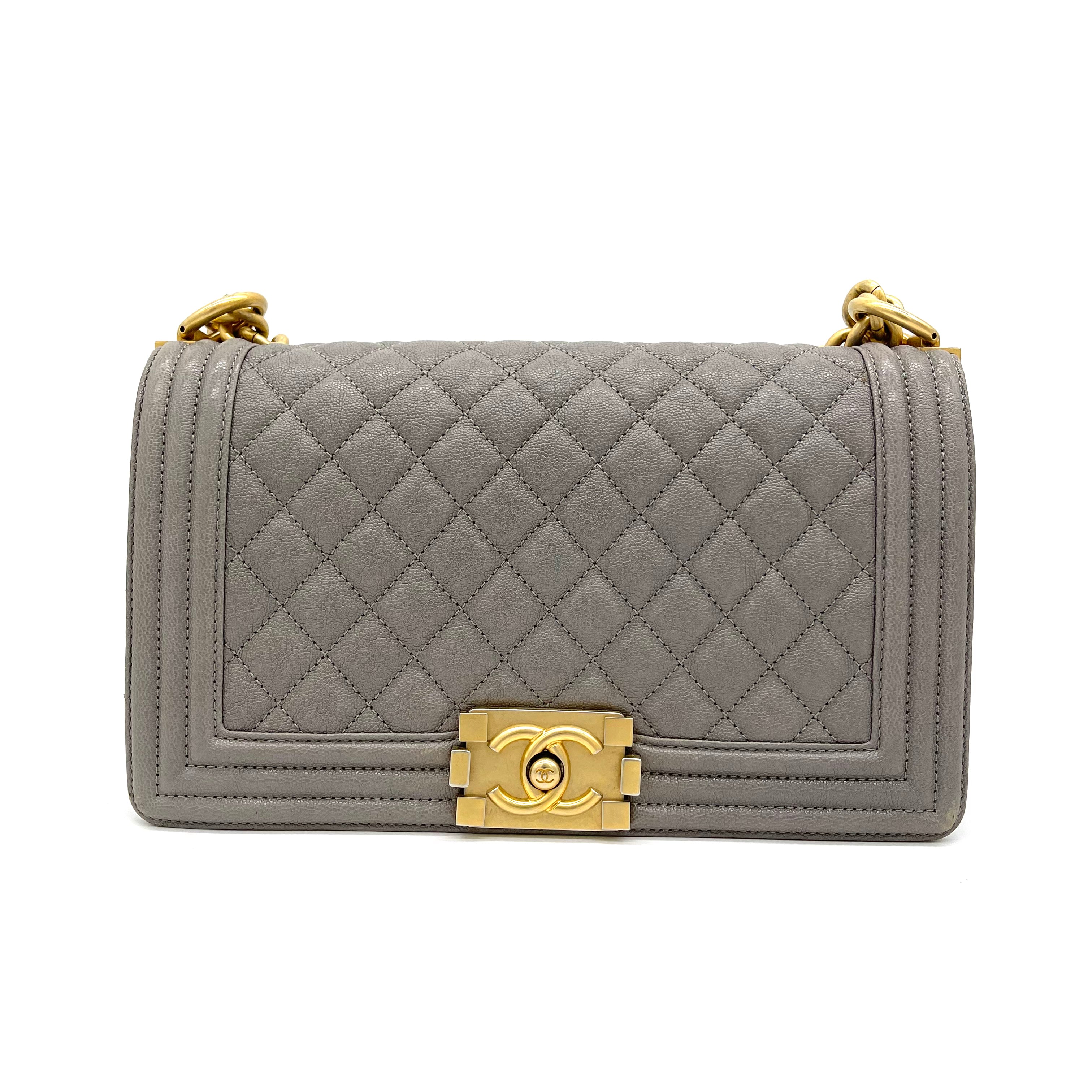 CHANEL Caviar Quilted Medium Boy Flap Gray 2018-2019